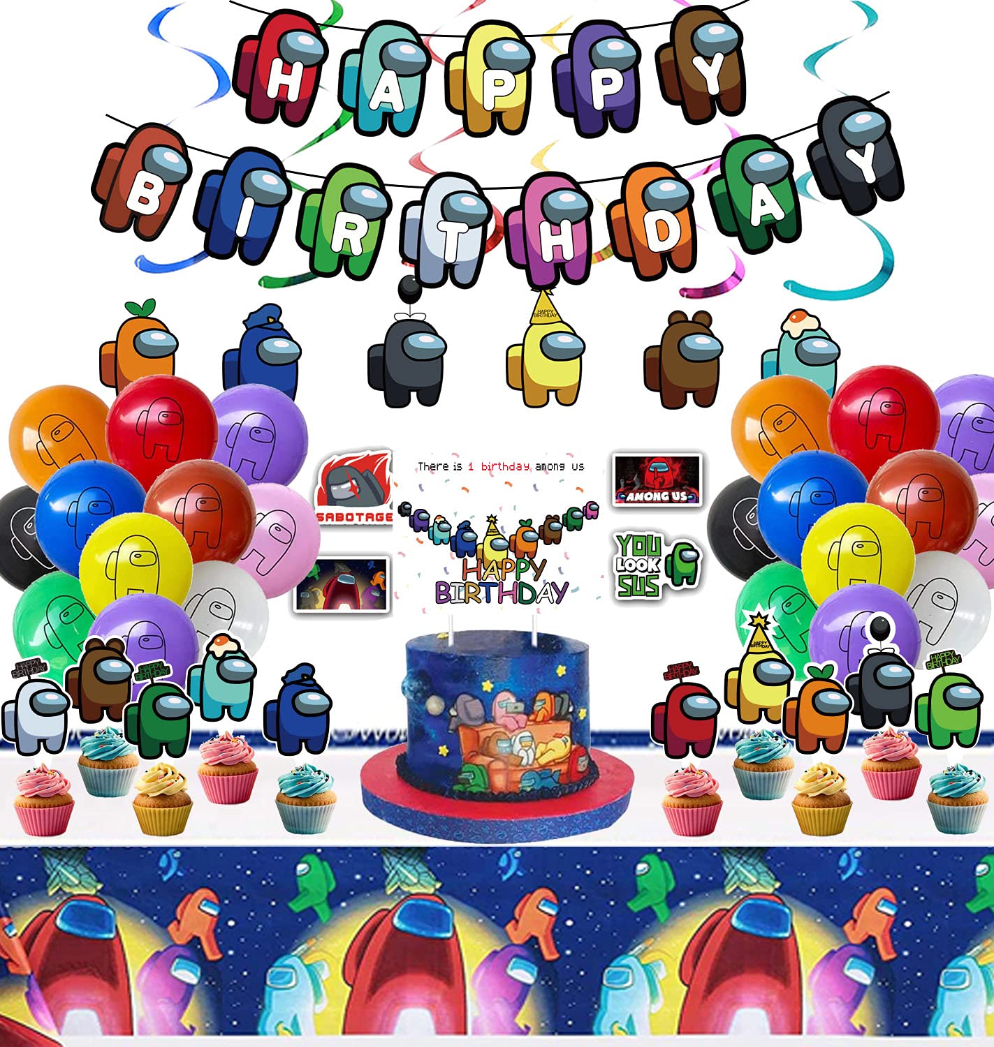 PartyGO Birthday Party Decorations Kit - 48pcs Premium Banner, Hanging Swirls, Tablecloth & Balloons Set for Kids/Adults Birthday Party Supplies | Perfect for Indoor/Outdoor Birthday Celebrations, Baby Showers & Special Events