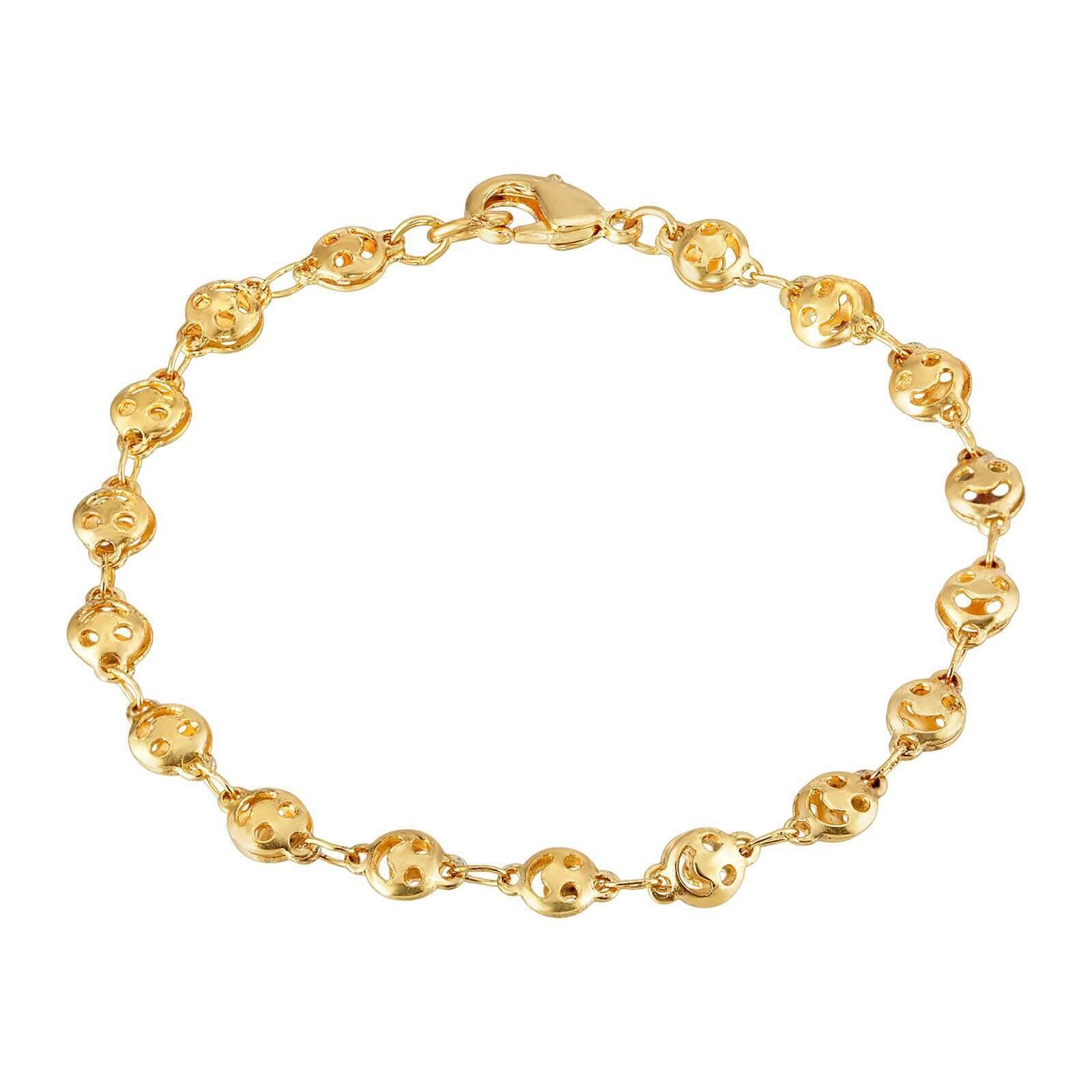 1928 Jewelry 14K Gold Happy Face Chain Bracelet for Women - Trendy Smiley Face Charm Bracelet for Casual Wear & Gifts