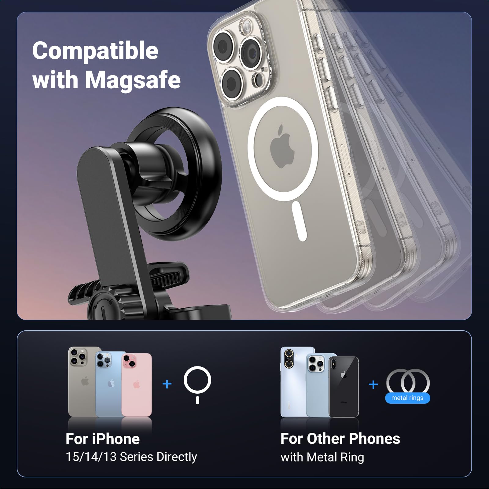 UGREEN Magnetic Car Phone Mount for Tesla Model 3/Y/S/X - Strong Magsafe Holder Compatible with iPhone 16/15/14/13 Pro Max Plus Series - Perfect for Hands-Free Driving & Navigation