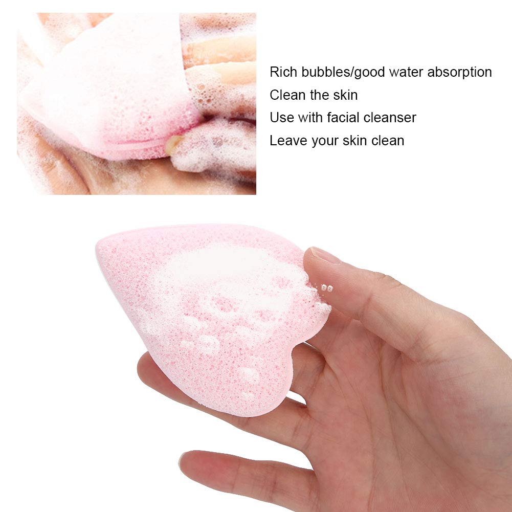 Heart-Shaped Face Washing Pads - 5 Pack Hydrophilic Polyurethane Cleansing Sponges, Soft & Gentle Exfoliating Facial Puff for Women & Girls (Light Pink) - Perfect for Daily Skincare & Makeup Removal