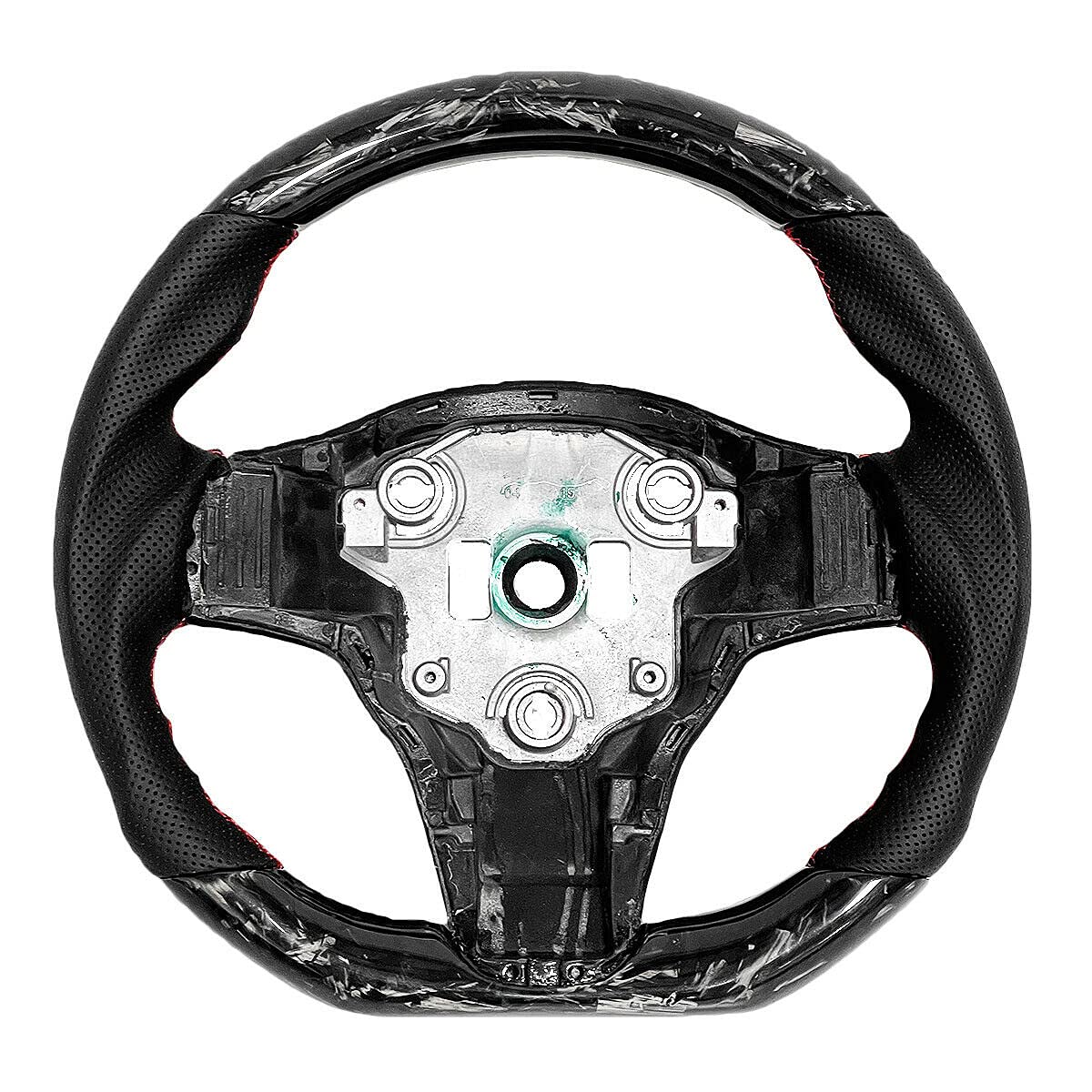 Premium Carbon Fiber Steering Wheel for Tesla Model 3 (2017-2022) - Forged Design with Red Stitching - Non-Slip Grip & Hand Protection - Upgrade Your Driving Experience for Sporty & Luxury Feel