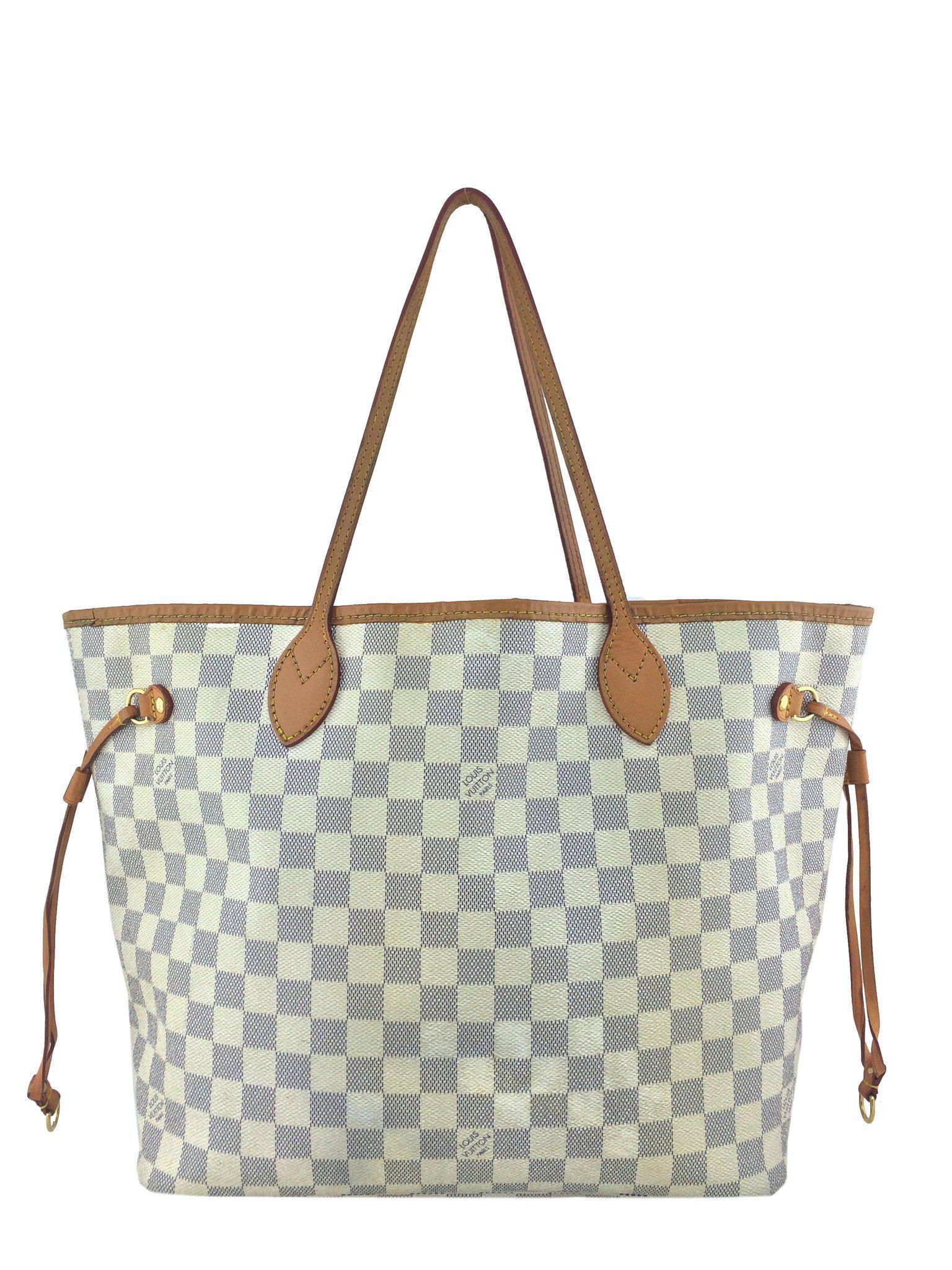 Authentic Louis Vuitton Damier Azur Neverfull MM Tote Bag - Lightweight Canvas Shoulder Bag for Women, Perfect for Work, Travel & Everyday Use