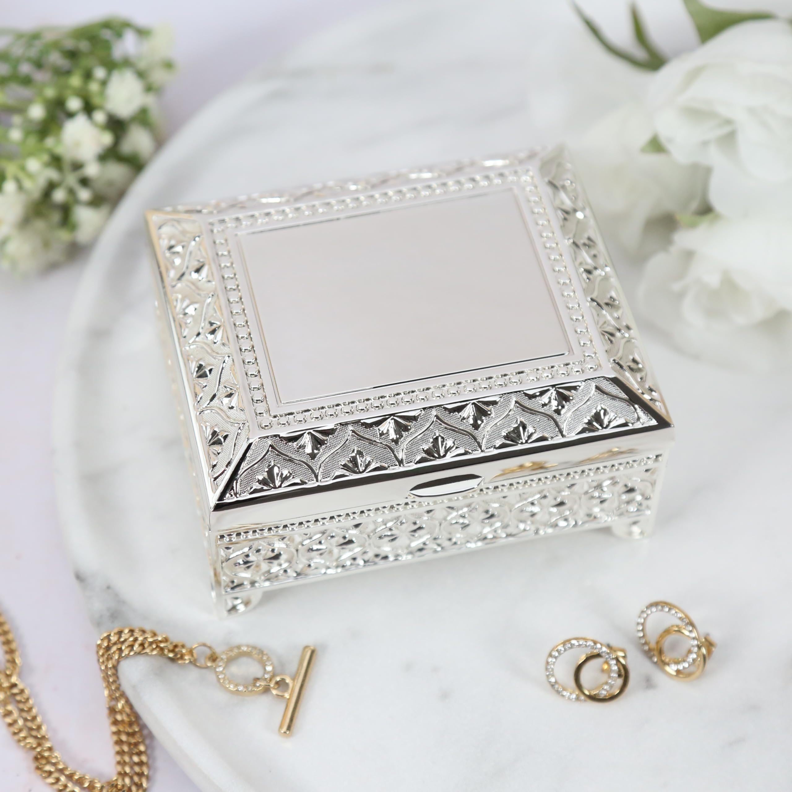 Personalized Silver Plated Christening Gift Box - Engraved Keepsake Jewelry Trinket Box with Satin Lining | Perfect Baptism, Baby Shower & First Communion Gift for Girls & Boys | Elegant Presentation Box for Special Occasions
