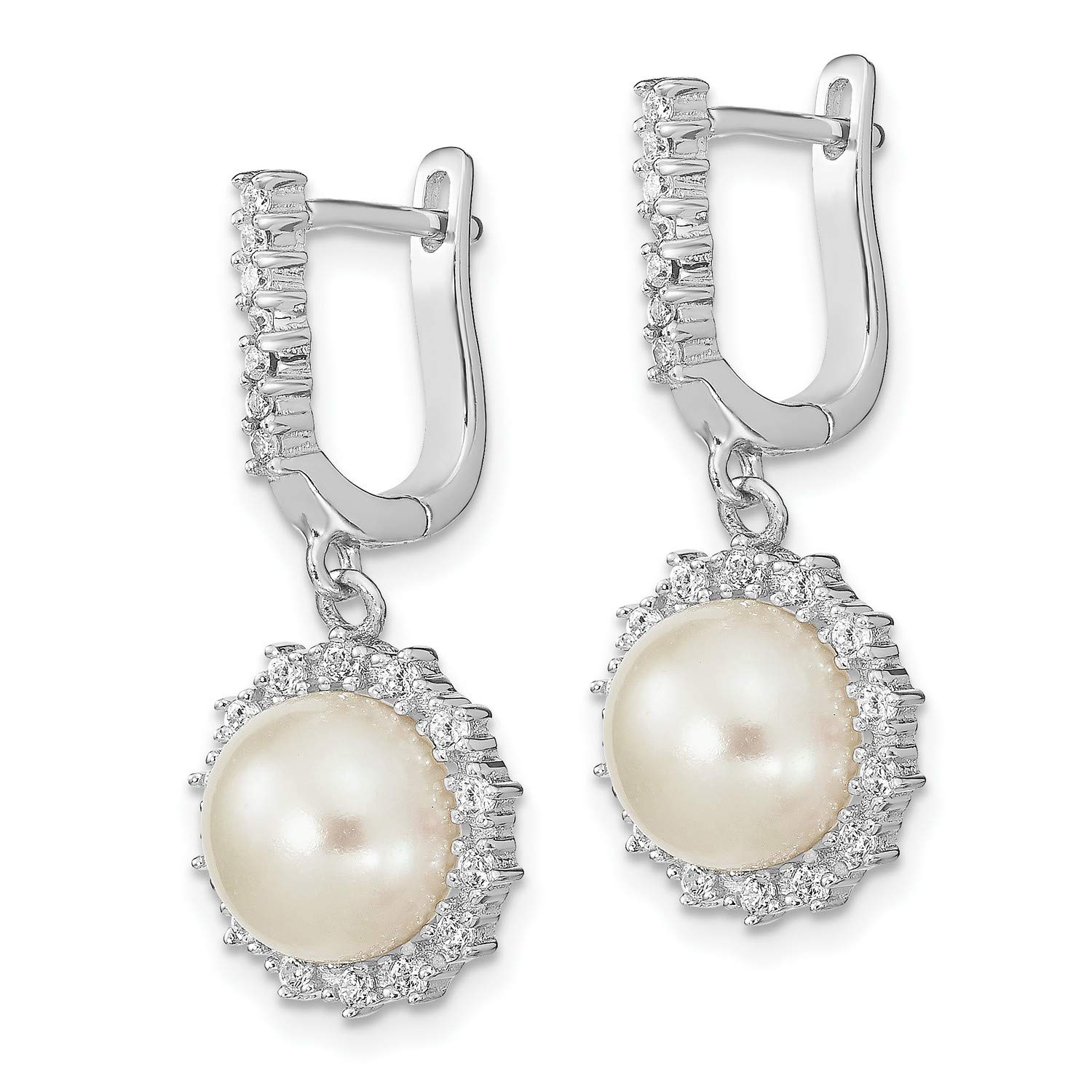 Elegant Sterling Silver 8-9mm Freshwater Cultured Pearl Hoop Dangle Earrings (30x13.5mm) | Perfect for Weddings, Parties & Special Occasions