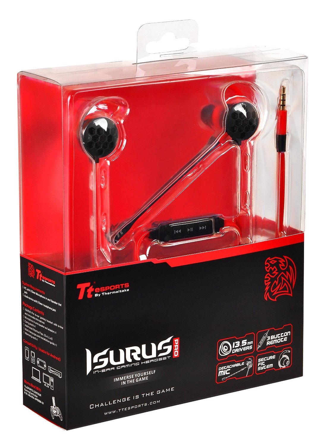 Tt eSPORTS ISURUS PRO Detachable Microphone In-Ear Gaming Headset with Noise Isolation - Lightweight Comfort for PC, PS4, Xbox & Mobile Gaming (HT-ISF-ANIBBK-19) - Perfect for FPS, MOBA & Esports Tournaments