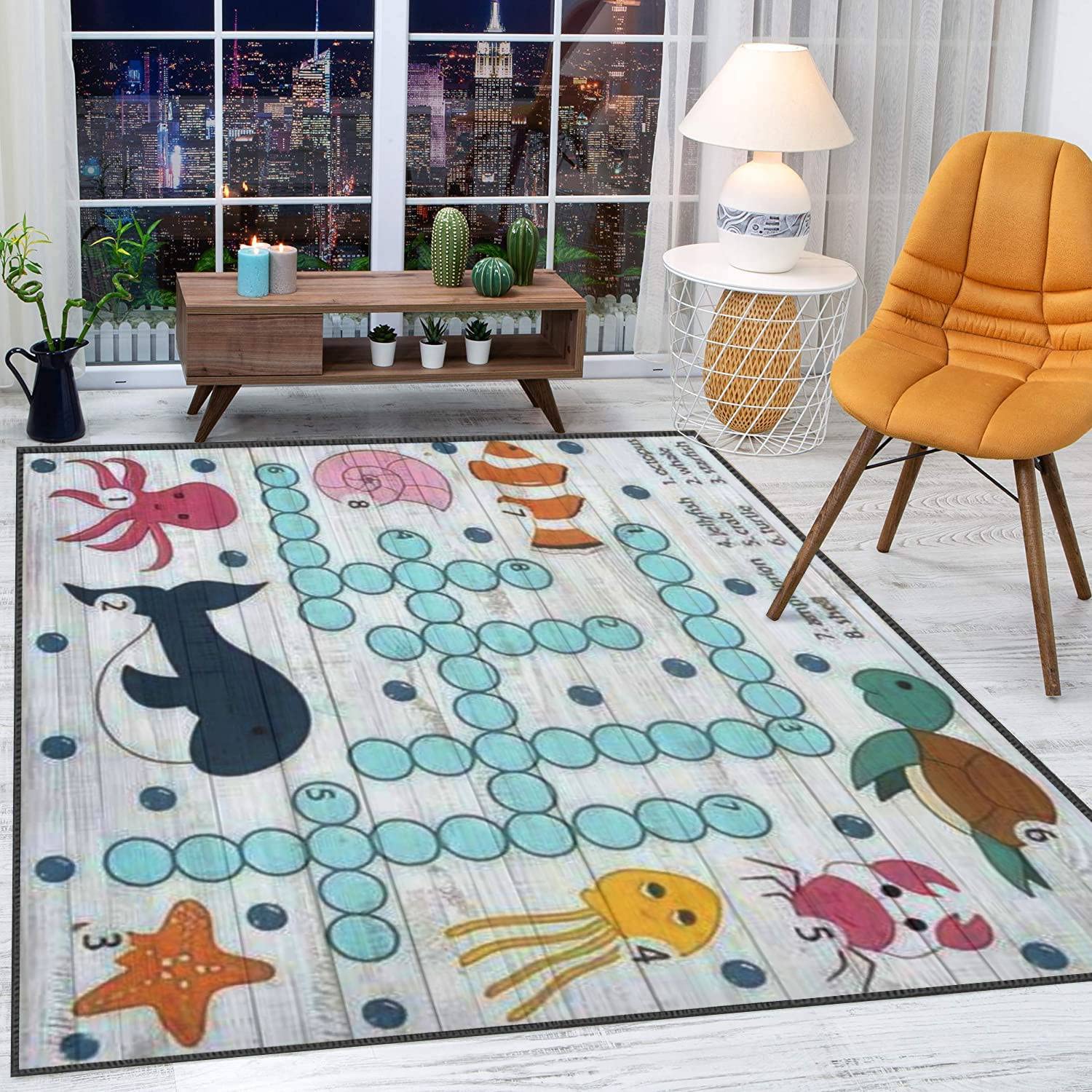 3D Underwater Animals Puzzle Game Non-Slip Kids Area Rug - Modern Extra Large Preschool Carpet for Living Room, Bedroom, Playroom & Classroom Decor - Perfect for Yoga, Playtime & Learning Activities