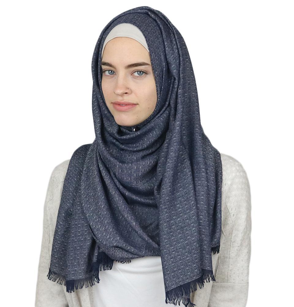 Aker Jacquard Hijab Shawl - Navy Blue 1023BRL | Premium Muslim Headscarf for Women | Perfect for Prayer, Modest Fashion & Everyday Wear