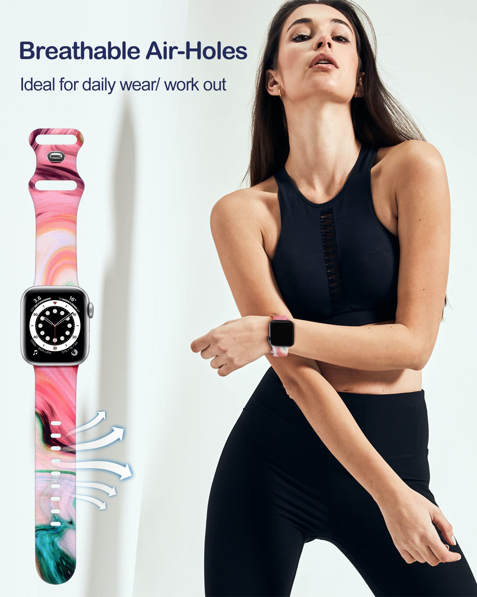 Witzon Cute Transparent Silicone Apple Watch Bands for Women - Soft Sport Strap Replacement Compatible with iWatch Series 7/6/5/4/3/2/1/SE (38mm 40mm 42mm 44mm 45mm) - Pink Blue Marble Design for Gym, Running & Everyday Wear