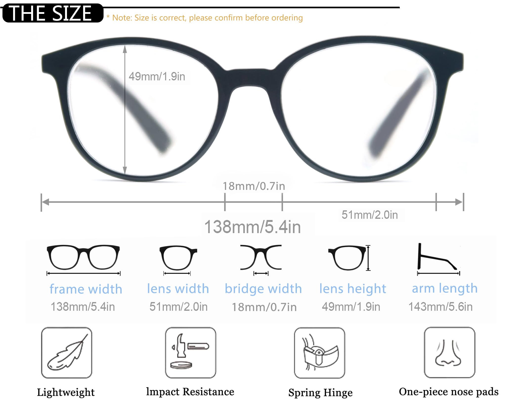 Blue Light Blocking Round Reading Glasses for Women - Lightweight Circle Readers with Anti-Glare Lenses - 4 Pack Multipack for Office, Computer, and Screen Use