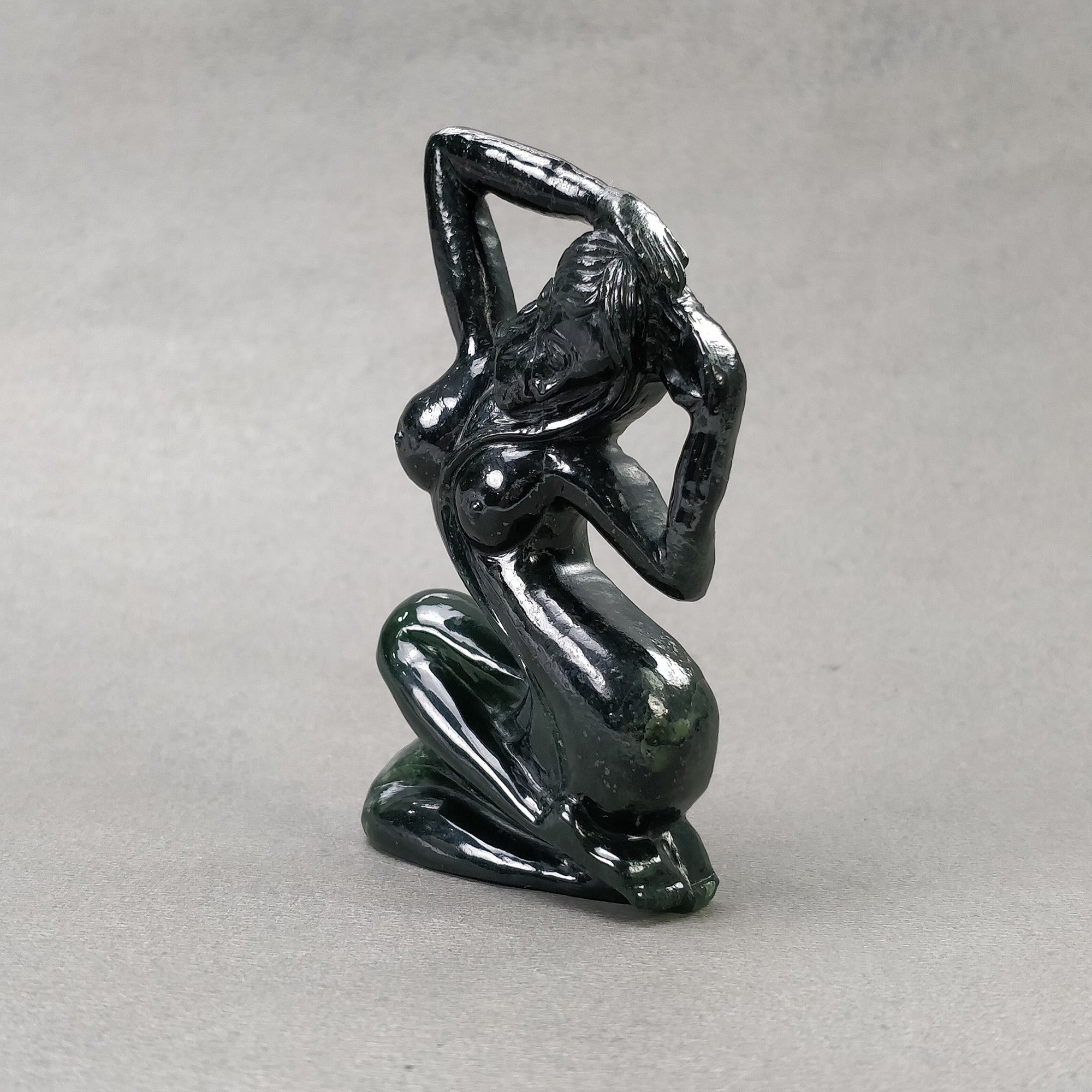 Natural Green Serpentine Gemstone Carving - 259.45cts Handcrafted Lady Sculpture Figurine (77x52mm) | Authentic Antigorite Serpentine Stone Art | Home Decor, Meditation Altar, Crystal Collection Display