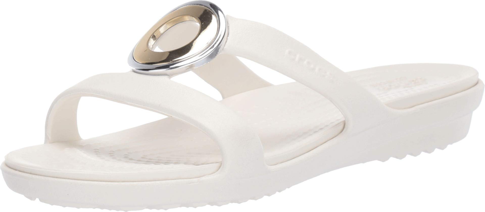 Crocs Women's Sanrah Metal Block Sandal - Comfortable Summer Slide Sandals for Women, Fashionable Open-Toe Casual Shoes with Metallic Accents | Perfect for Beach, Pool, and Outdoor Activities