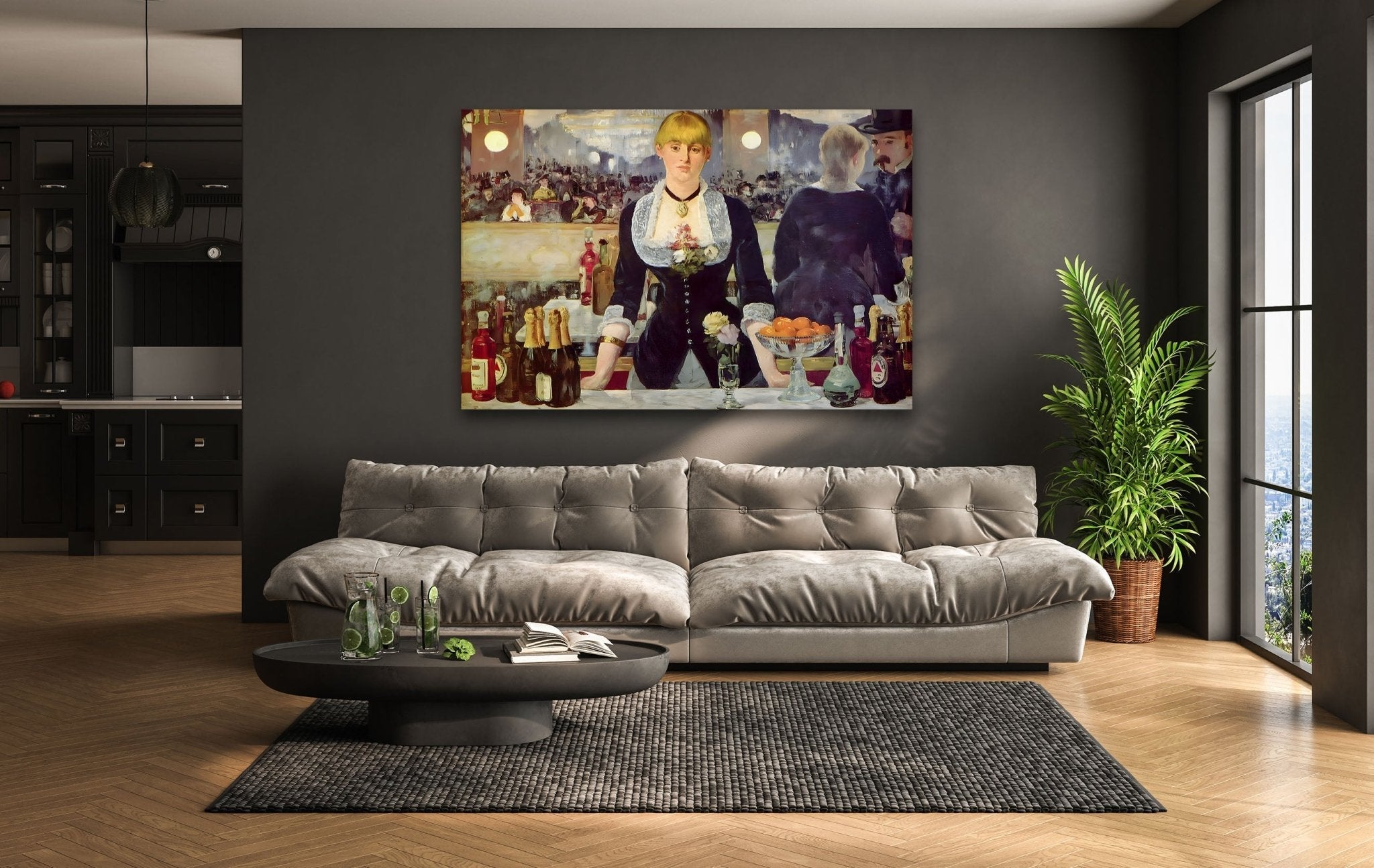 Édouard Manet 'A Bar at the Folies Bergère' Glass Wall Art - Premium Framed Canvas Print for Home & Office Decor - Perfect for Living Room, Bedroom, or Gallery Wall Display