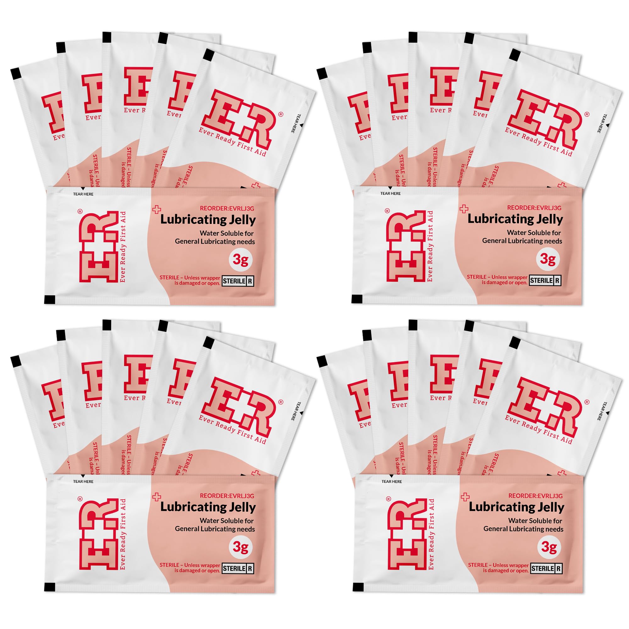 Ever Ready First Aid Lubricating Jelly - 24 Pack Sterile Lubricant for Medical Procedures, Personal Care & Emergency Kits - Water-Based, Hypoallergenic, Non-Irritating Formula