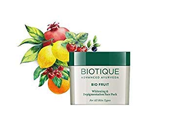 Biotique Bio Fruit Whitening Face Pack & Bio White Fairness Cream Set - 75g + 50g | Brightening, Depigmentation & Tan Removal | For Glowing Skin at Home & Spa