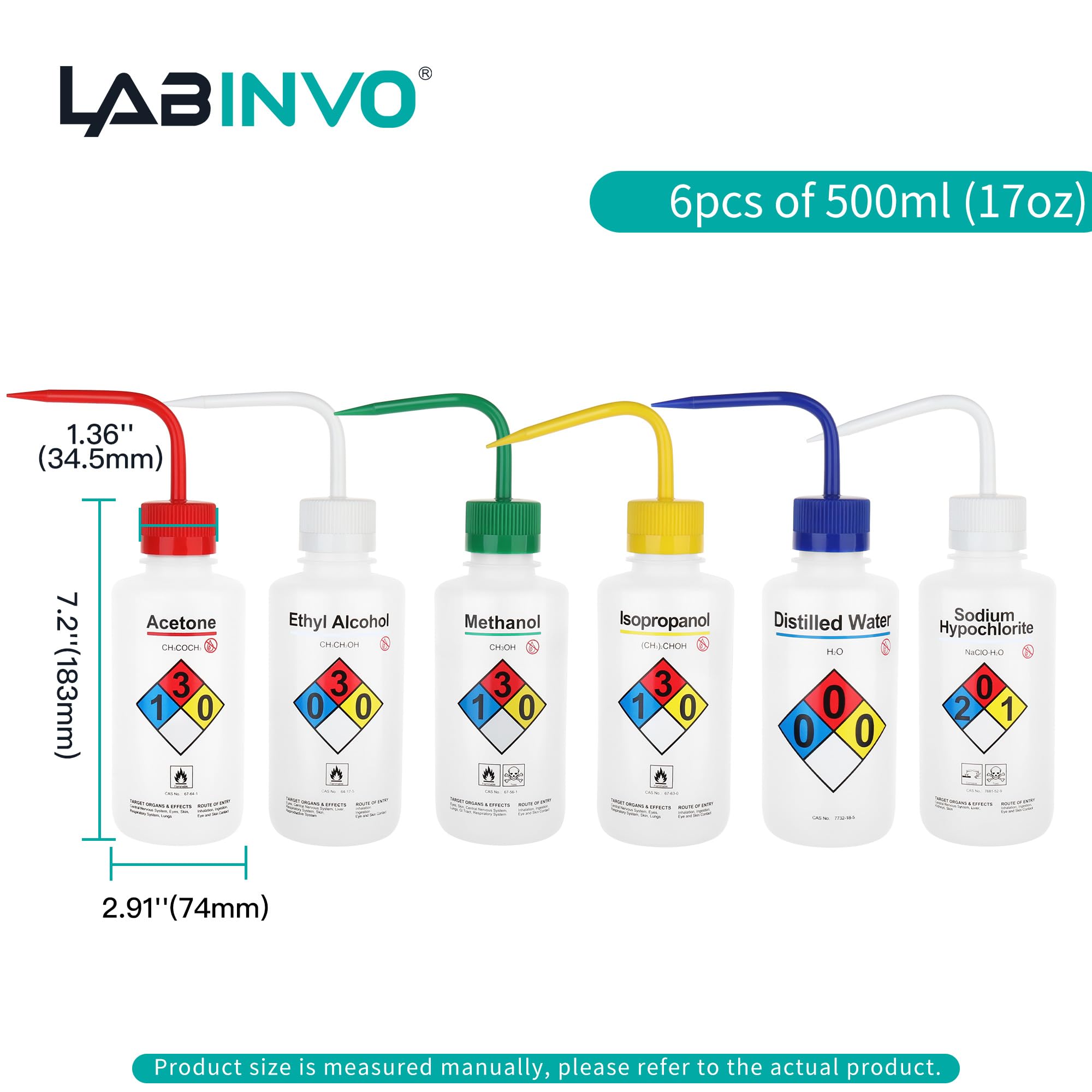 500ml Safety Wash Bottles - 6PCS Lab Squeeze Bottles for Acetone, Alcohol, Methanol (LDPE Material) | Perfect for Chemistry Labs, Cleaning & Scientific Experiments