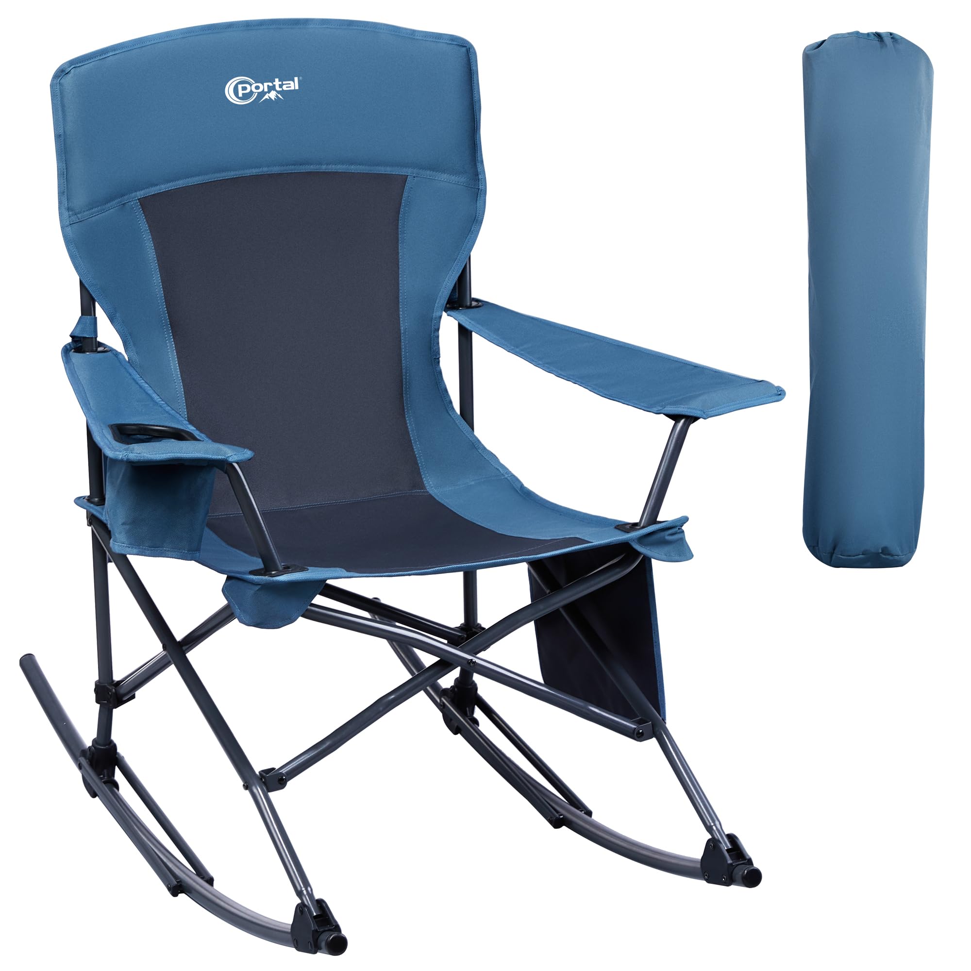 PORTAL Folding Camping Rocking Chair - Portable Outdoor Rocker with High Back, Cup Holder & Side Pocket - Includes Carry Bag - Supports 300 lbs - Perfect for Camping, Beach, Backyard & Patio Relaxation