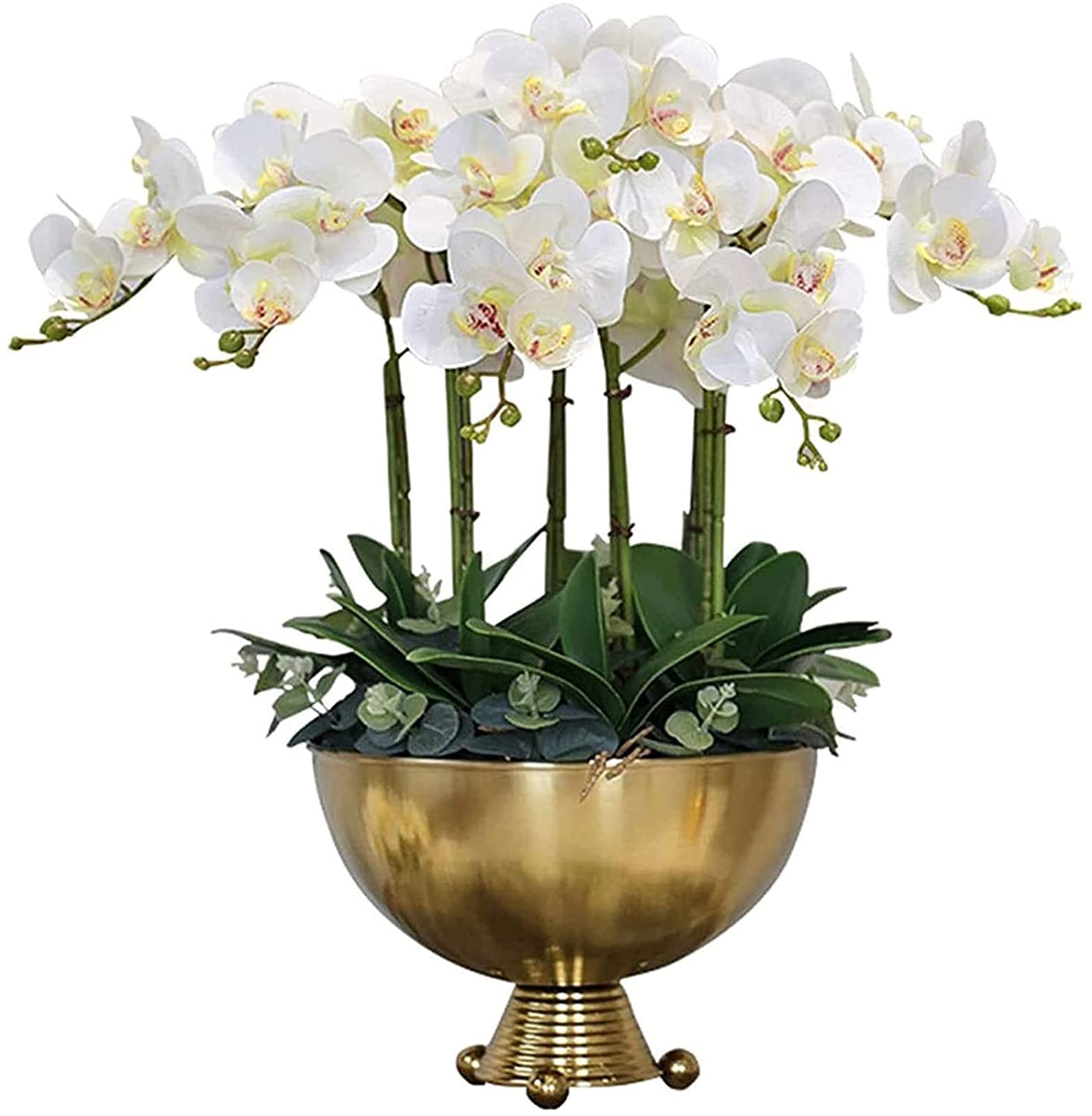 Large Artificial Orchid Arrangement with Golden Vase - Faux Phalaenopsis Bonsai for Home, Office, Wedding Decoration - Perfect Gift for Housewarming, Anniversary & Special Occasions