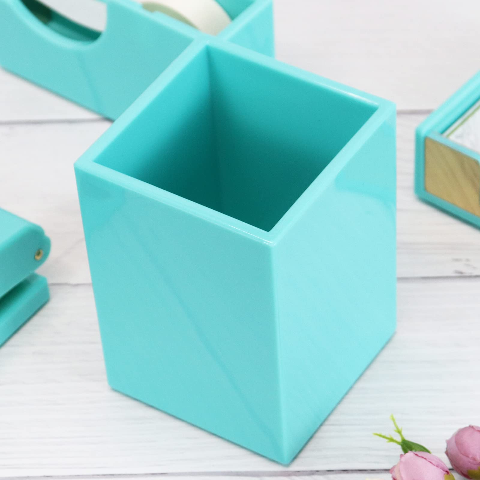 Koqye Acrylic Pen Holder - Teal Pencil Cup Organizer for Desk, Office & School | Decorative Makeup Brush Storage | Perfect for Home, Office & Classroom Organization (Teal)