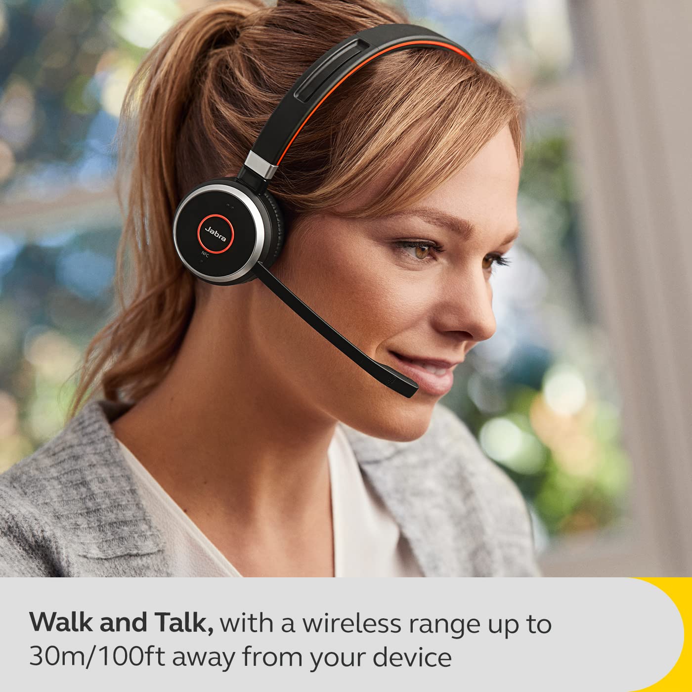 Jabra Evolve 65 SE Wireless Mono Bluetooth Headset with Noise-Cancelling Mic, 14H Battery & Charging Stand - UC Certified for Zoom, Teams, Cisco - Ideal for Home Office & Remote Work (Black)
