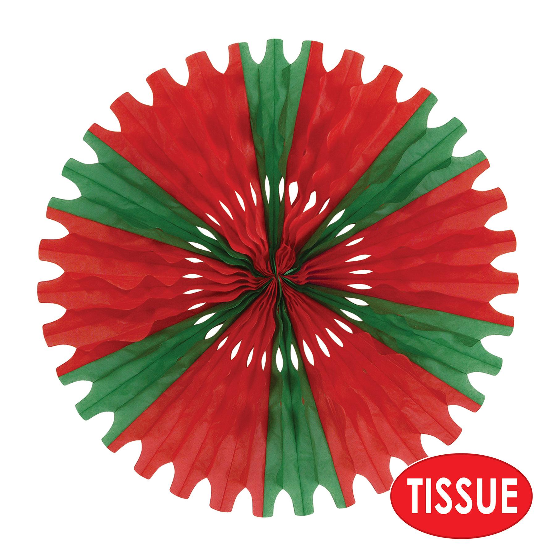 12 Pack Beistle Christmas Tissue Fan Decorations - Red and Green Holiday Party Supplies for Xmas Tree, Home, Office & Classroom Decor
