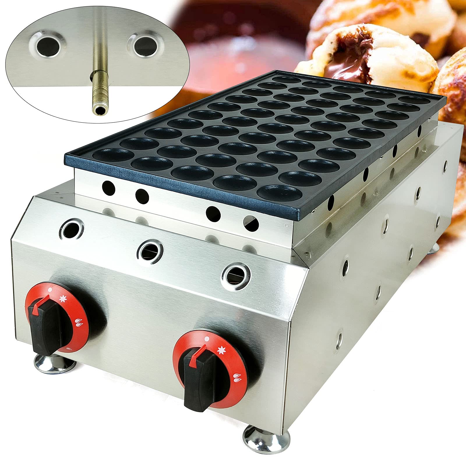 Nonstick LPG Gas Mini Dutch Pancake Maker Machine - 50Pcs Commercial Waffle Iron for Muffins & Pancakes - Perfect for Home, Cafes & Restaurants (LPG Gas Powered)