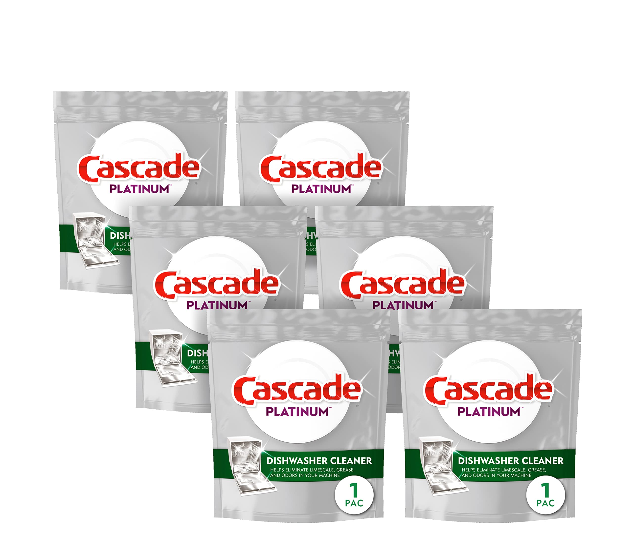 Cascade Platinum Dishwasher Cleaner Pods - 6 Count | Deep Cleaning & Stain Removal for Sparkling Dishes | Perfect for Daily Dishwashing & Tough Grease