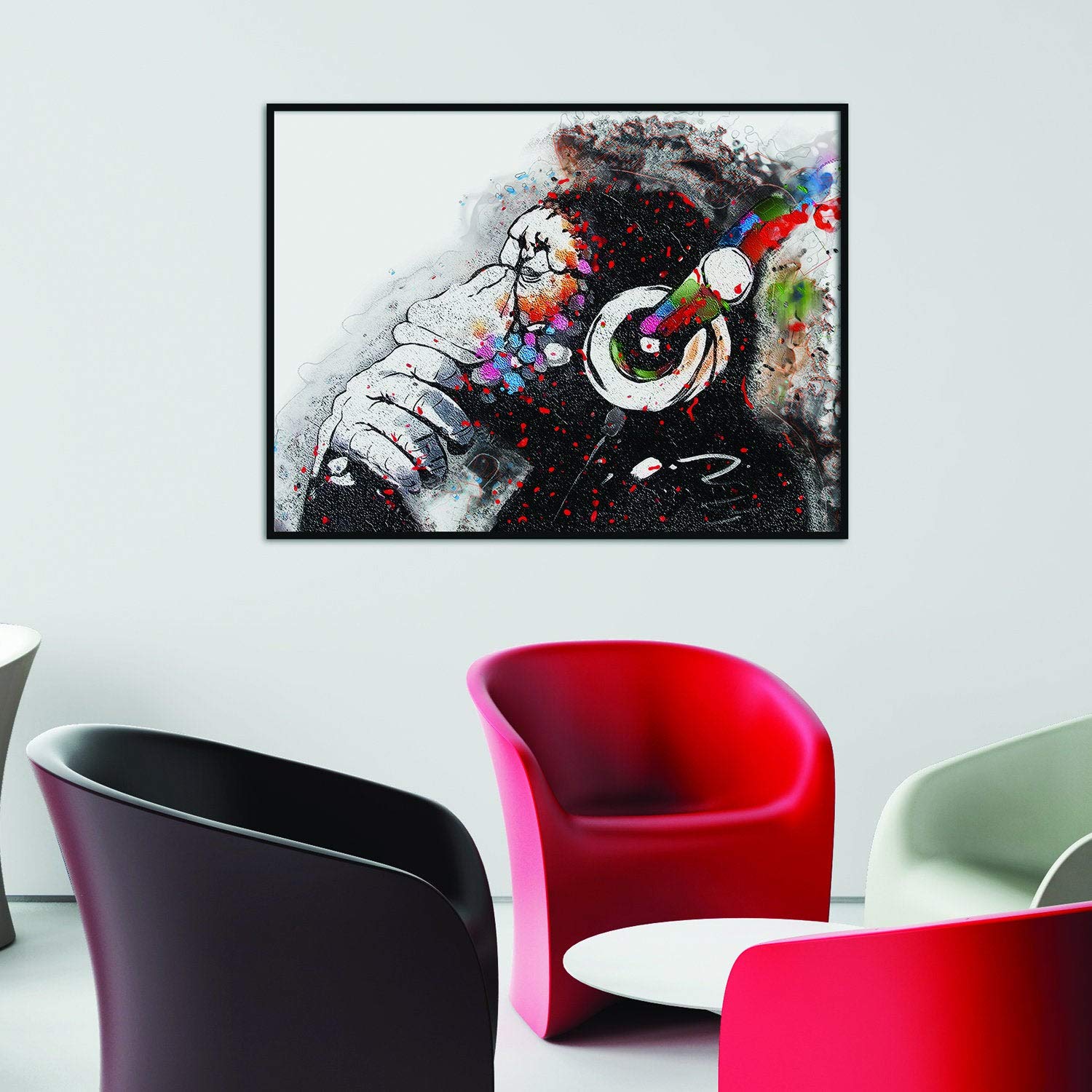 Thinking Monkey Headphone Art Poster - Banksy Wall Street Graffiti Print - Cool Music Pop Decor for DJ Room, Nursery & Gift Ideas - Printed Paper Wall Art for Home & Office