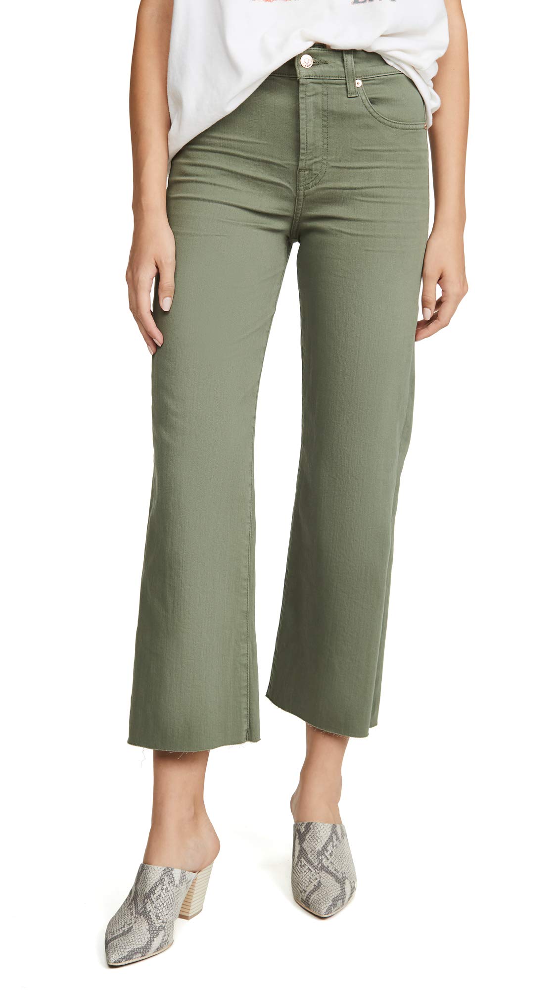 7 For All Mankind Women's Cropped Alexa Jeans with Cutoff Hem - High Waist Distressed Denim Pants for Casual Outfits & Street Style Fashion
