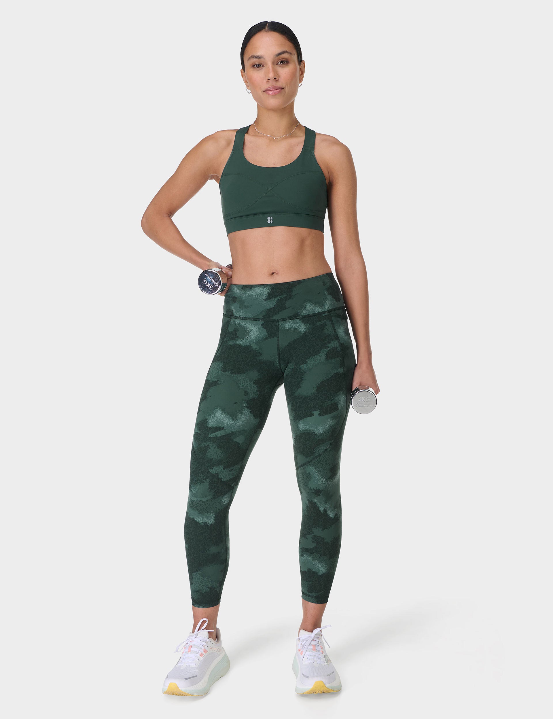 Power 7/8 Gym Leggings for Women - Green Terrain Camo Print High Waist Yoga Pants - Moisture Wicking Workout Leggings for Running, Yoga & Fitness Training