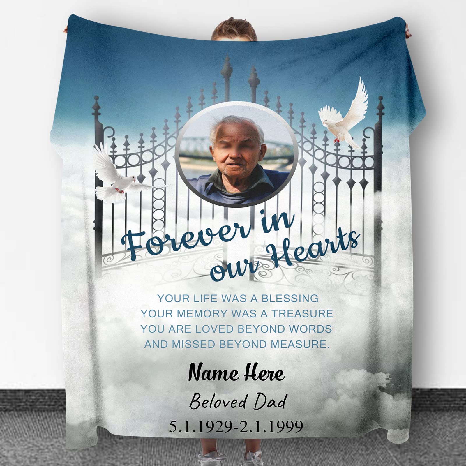 Personalized Memorial Photo Blanket - Custom Sympathy Gift for Loss of Loved One, Bereavement Gift for Father, Mother Remembrance - 60x80 Inch Soft Fleece Throw - Perfect for Comfort, Memorial Services & Healing After Loss