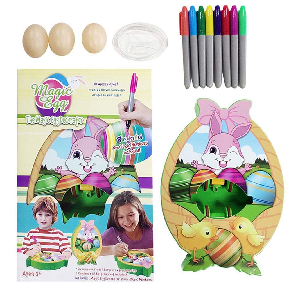 Automatic Easter Egg Painting Machine DIY Kit with 7 Color Markers & 3 White Eggs - Fun Easter Decorating Activity for Kids, Family Craft Projects & Holiday Party Favors