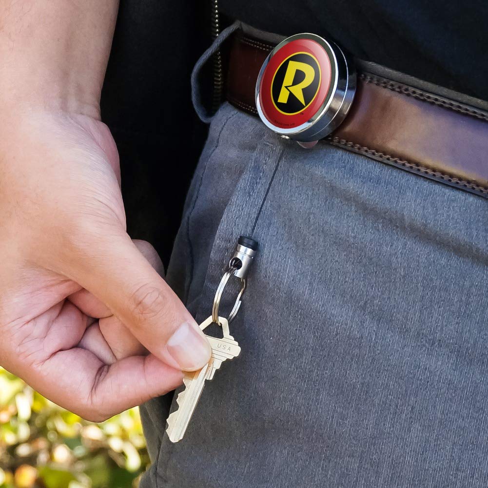 Batman & Robin Logo Heavy Duty Metal Retractable ID Badge Holder - Key Card Tag Reel with Belt Clip - Perfect for Security Guards, Office Workers & Comic Fans