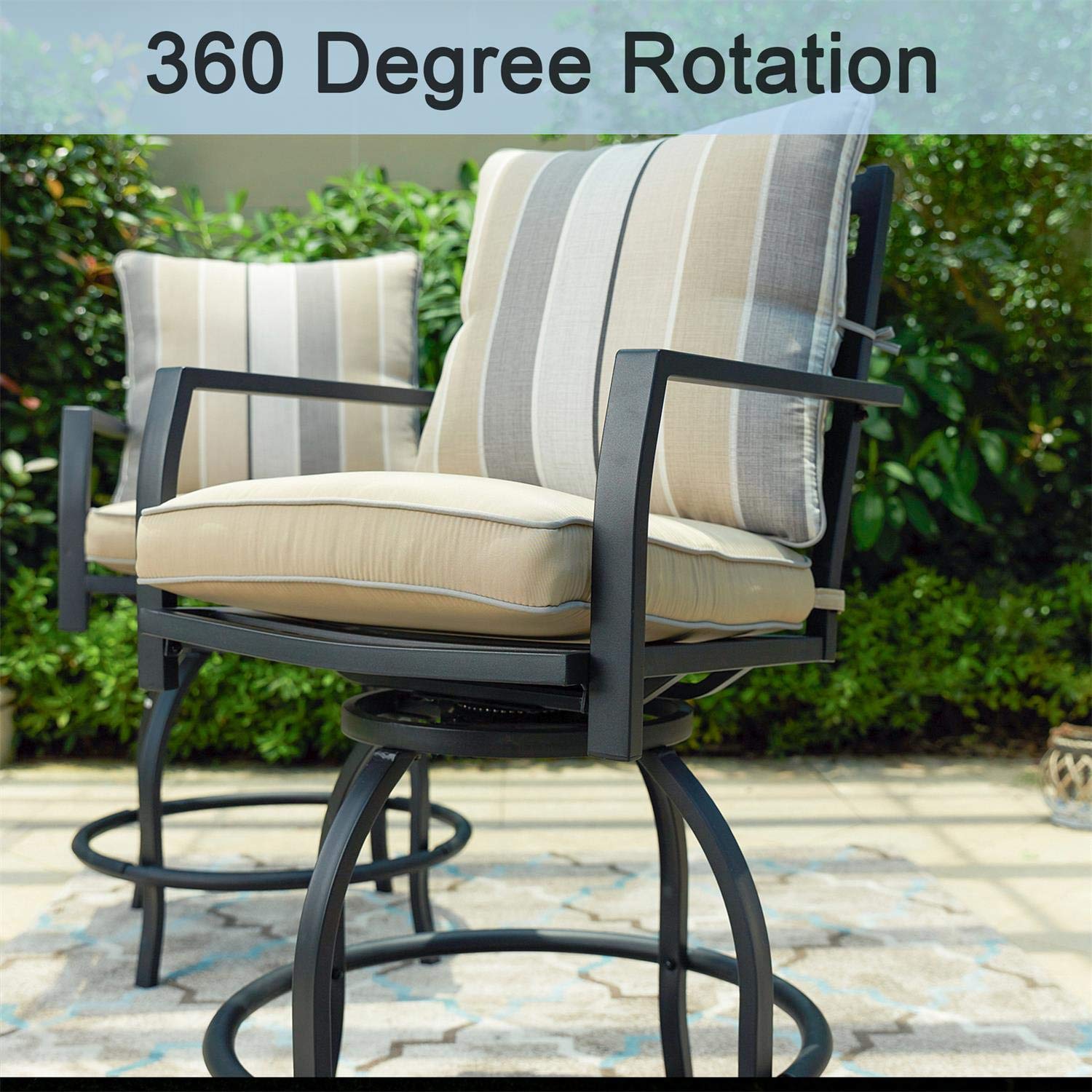**PatioFestival Outdoor Bar Stools - Swivel Bar Height Chairs with Padded Cushion & Glass Top Table - Counter Height Patio Furniture Set for Balcony, Deck, or Backyard Dining**