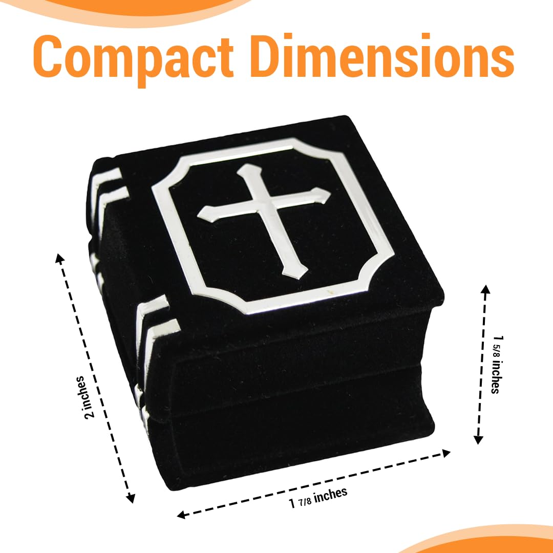 1.87x2x1.62 Inch Black Velvet Bible-Shaped Jewelry Box - Religious Jewelry Storage Organizer for Rings & Earrings | Perfect for Christian Gifts, Weddings, Baptisms & Church Celebrations | Elegant Gift Box for Religious Ceremonies & Special Occasions