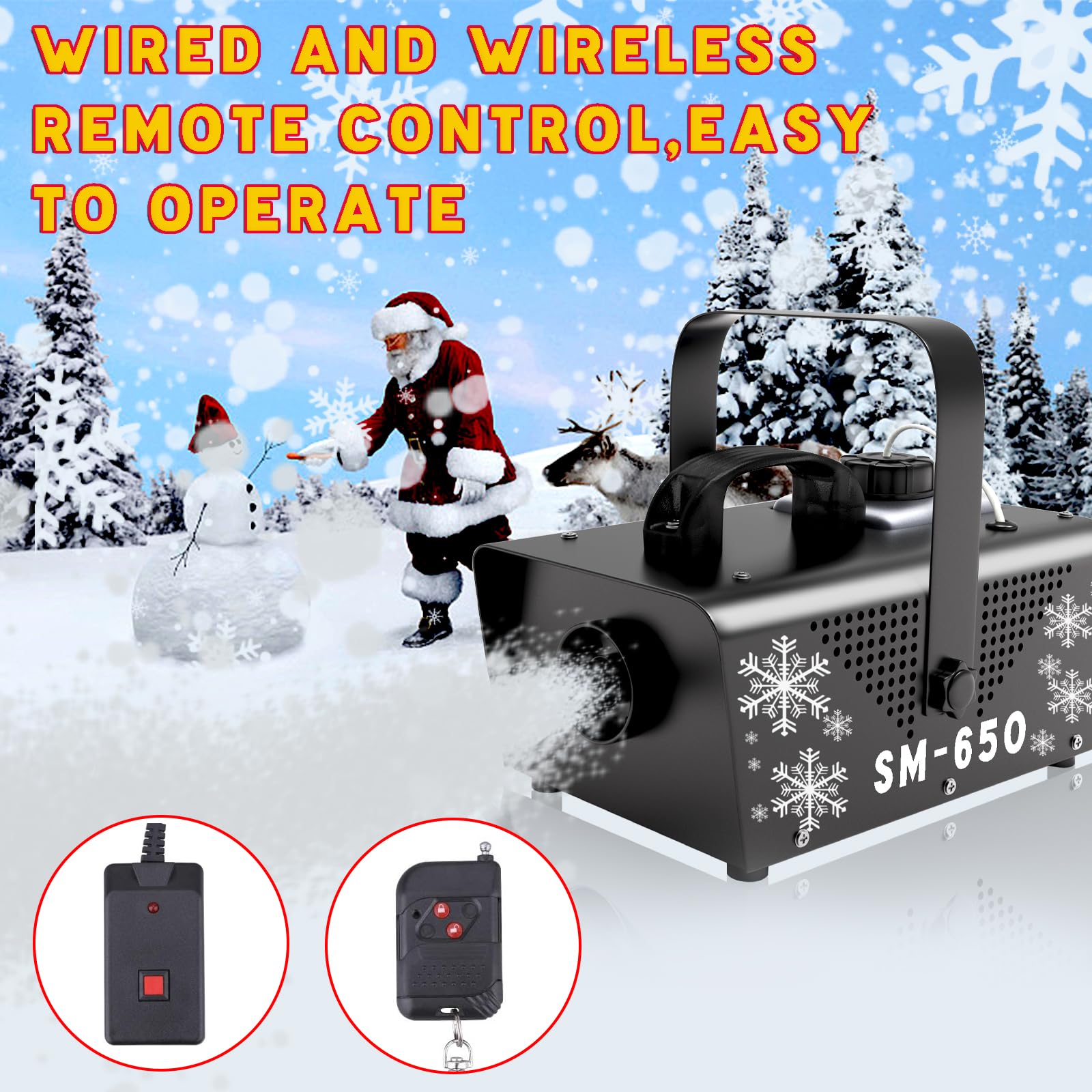 IMONE 650W Snow Machine with Remote - Indoor/Outdoor Artificial Snow Maker for Christmas, Parties, Parades & Events - Perfect for Winter Wonderland Decor & Photo Shoots