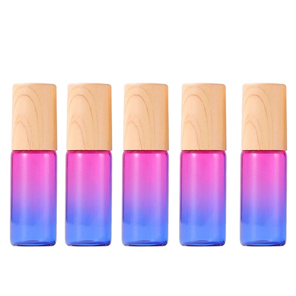 Tlarsun 5ml Glass Roller Bottles with Big Stainless Steel Ball - 5 Pack Empty Refillable Essential Oil Bottles, Gradient Color Travel Perfume Jars for Aromatherapy, DIY Blends & On-the-Go Use