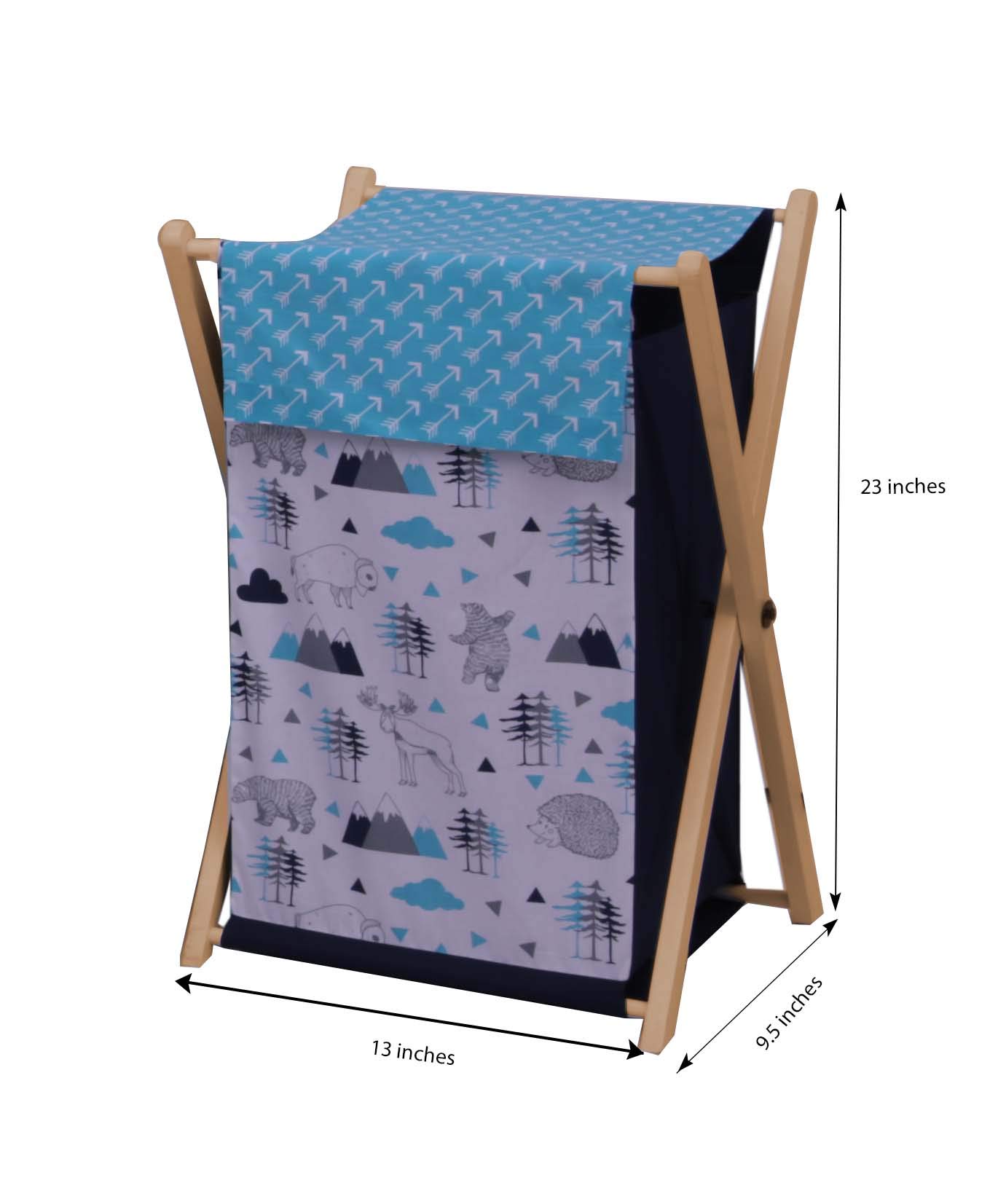 Bacati Woodlands Boys Cotton Hamper - Aqua, Navy, Grey | Durable Laundry Basket for Kids Room, Nursery, or Bathroom Storage | Perfect for Organizing Toys, Clothes, and Essentials