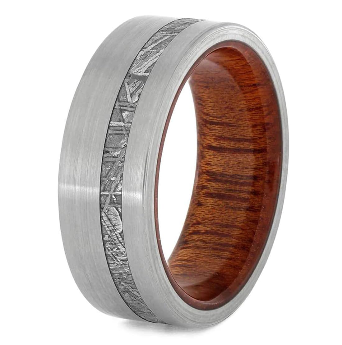 Gibeon Meteorite & Brushed Titanium 8mm Bloodwood Comfort-Fit Band - Unisex Wedding Ring for Men & Women - Durable Titanium Meteorite Jewelry for Everyday Wear & Special Occasions