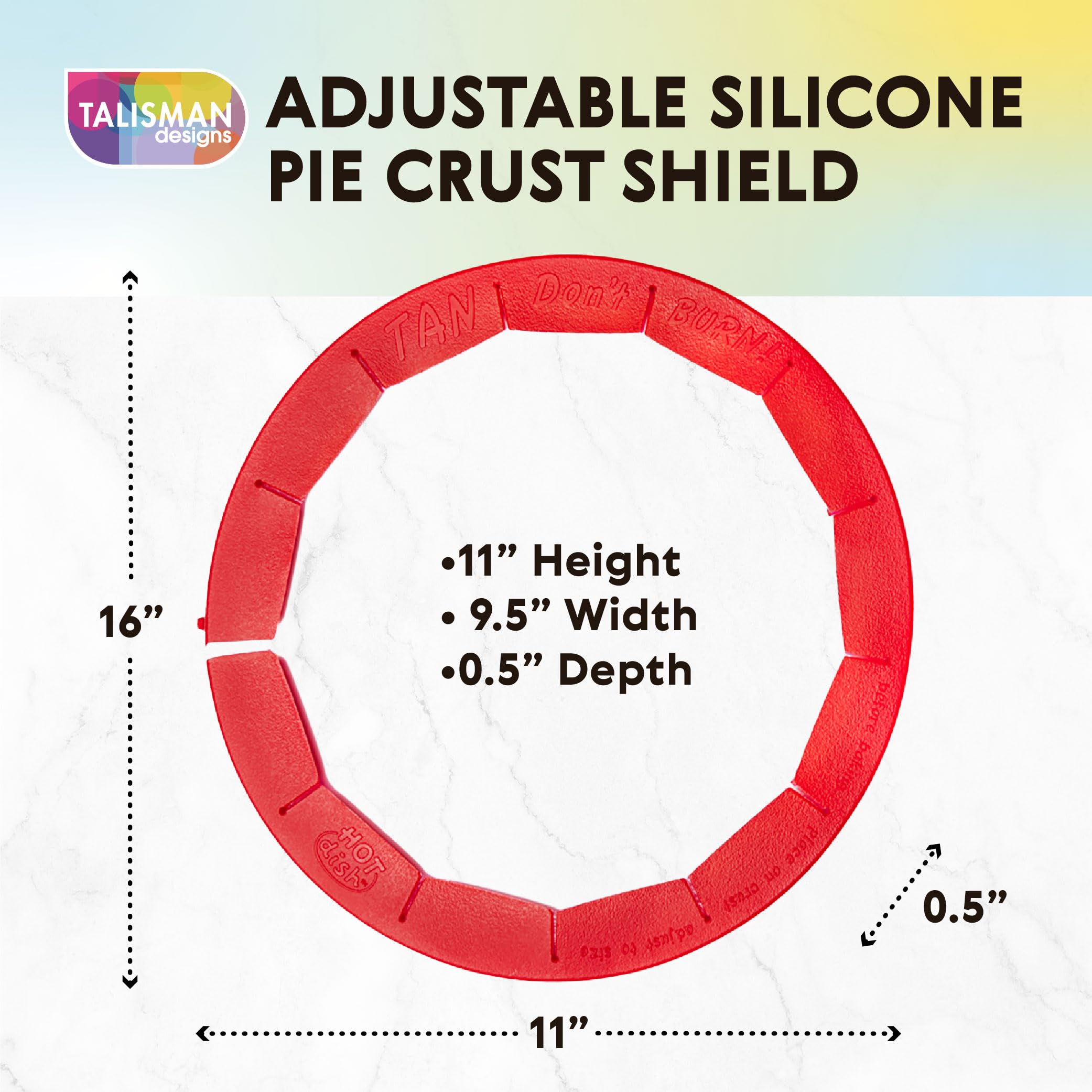 Talisman Designs Adjustable Silicone Pie Crust Shield Protector Cover - 8 to 11.5 Inch Baking Accessory for Perfect Pie Edges | Ideal for Thanksgiving, Christmas Baking & Homemade Desserts | Set of 1