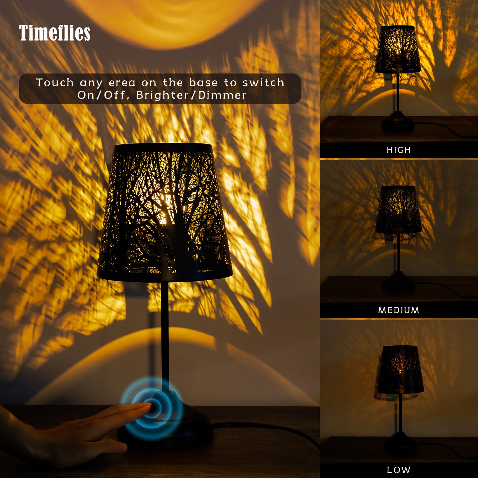 Dimmable Touch Table Lamp with 3 Light Levels - Black Shadow Night Light for Bedroom, Living Room & Kids Room - Perfect for Nightstands, End Tables & Nursery Decor