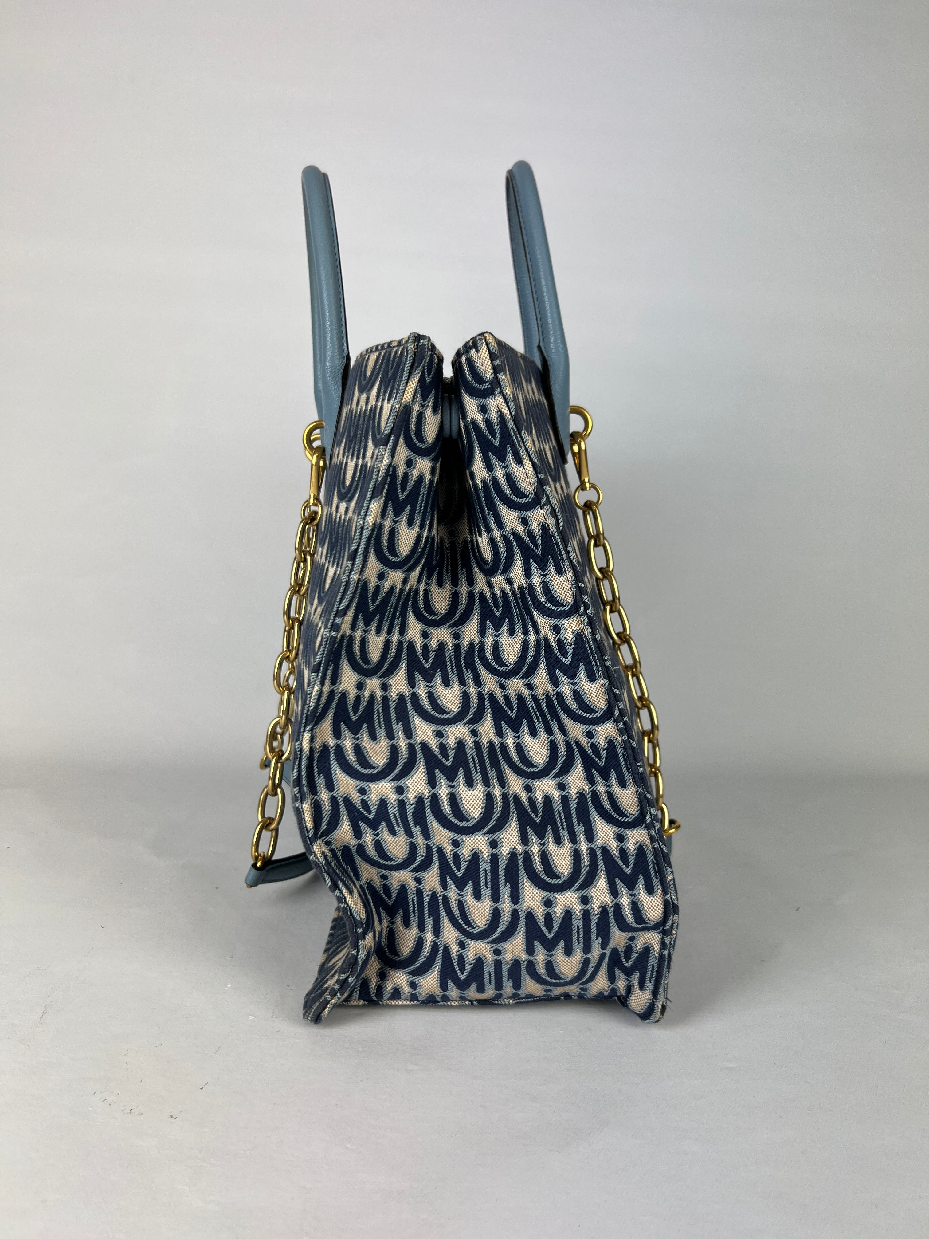 Miu Miu Blue Canvas Tote Bag - Stylish & Spacious Designer Handbag for Women | Perfect for Work, Travel & Everyday Use