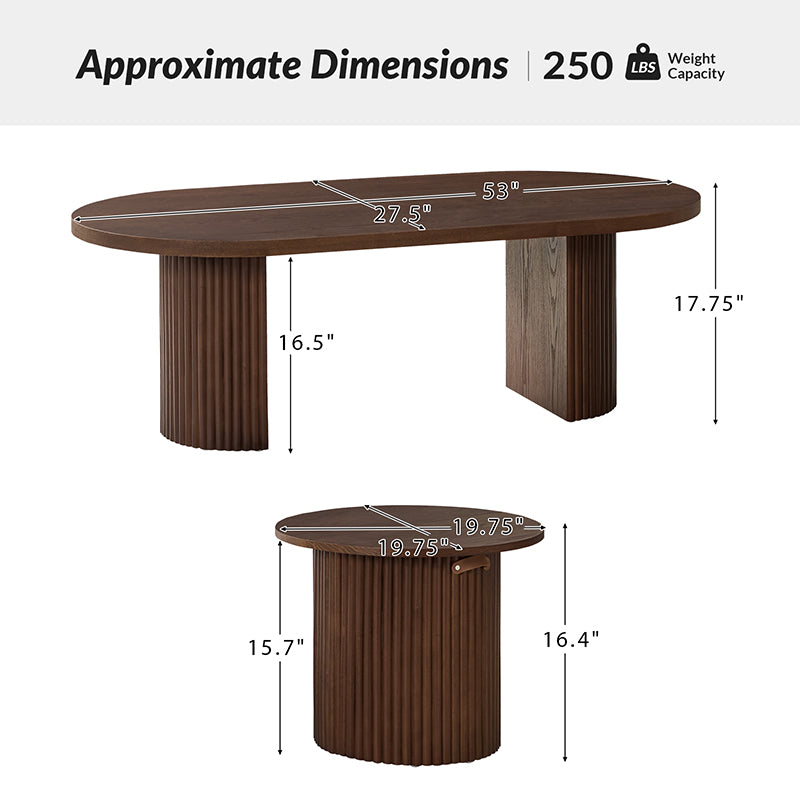 Laurenzo Adjustable Solid Wood Oval Coffee Table with Convertible Nesting Design - Modern Living Room Furniture for Small Spaces & Home Decor
