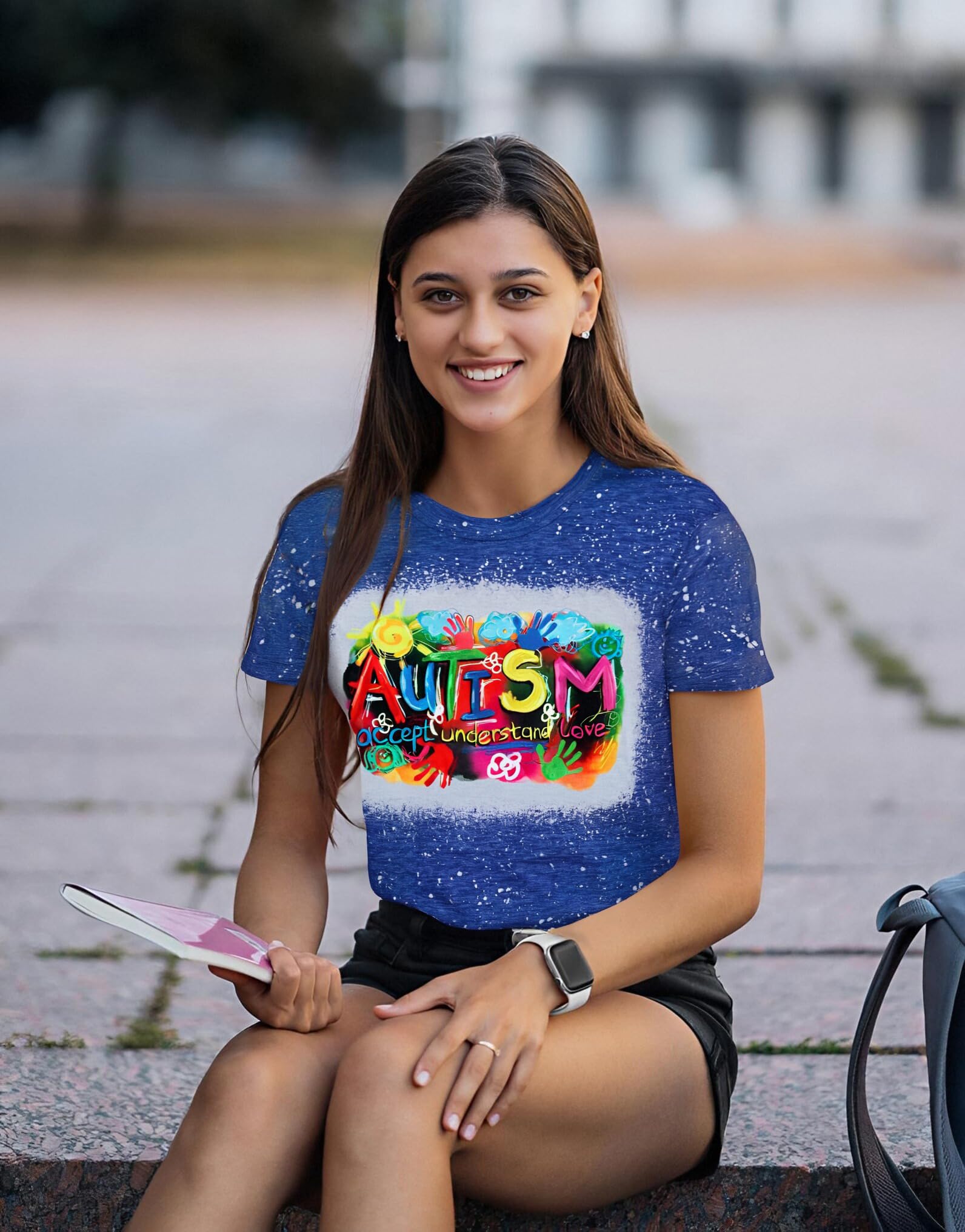 Autism Awareness Shirt for Women - Accept Understand Love Special Education Teacher Tee - Cute Short Sleeve Top for Autism Acceptance Month & Daily Wear