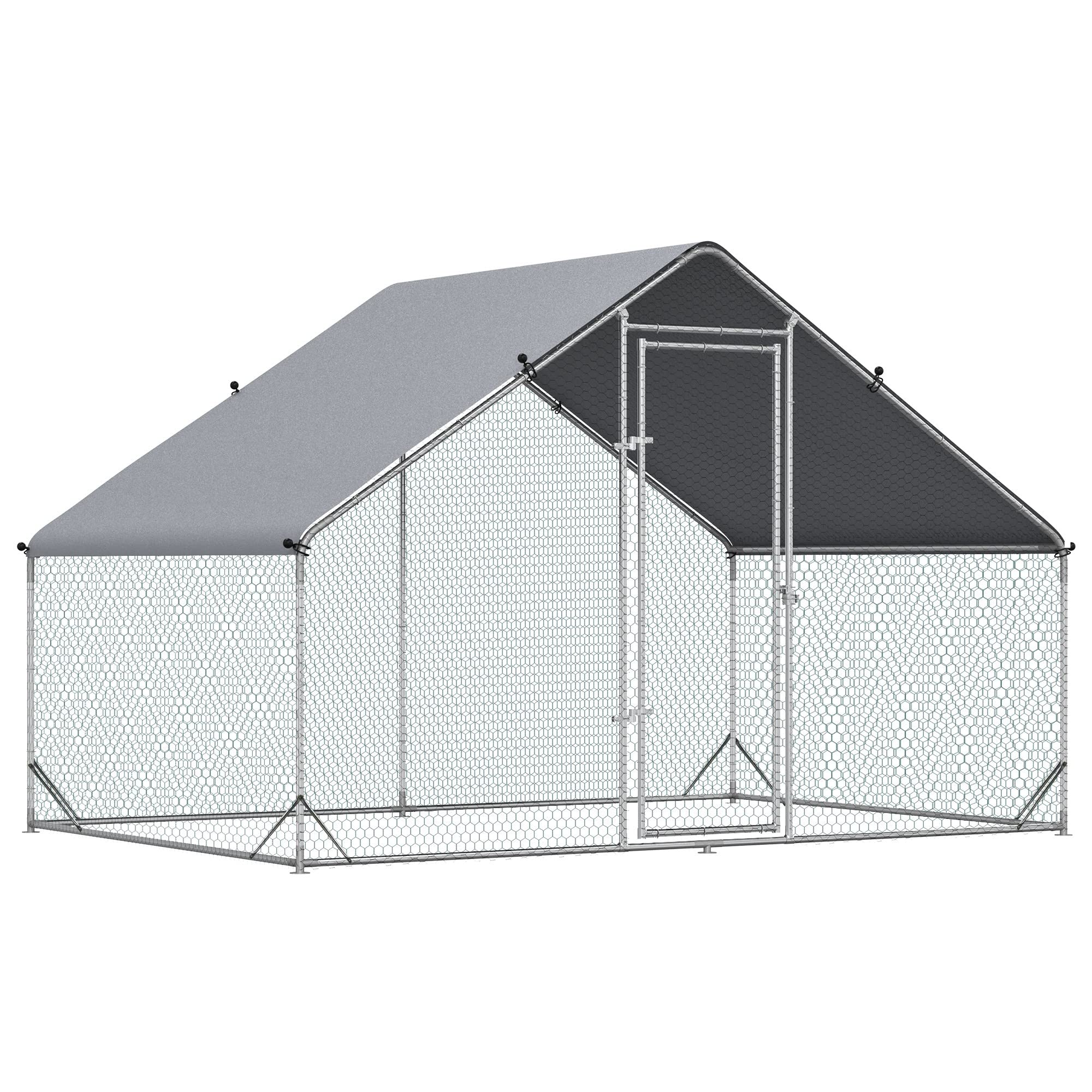 PawHut Large Walk-In Chicken Coop with Metal Run - 9.8' x 6.6' x 6.6' Spire-Shaped Hen House with Waterproof & UV-Resistant Cover, 1