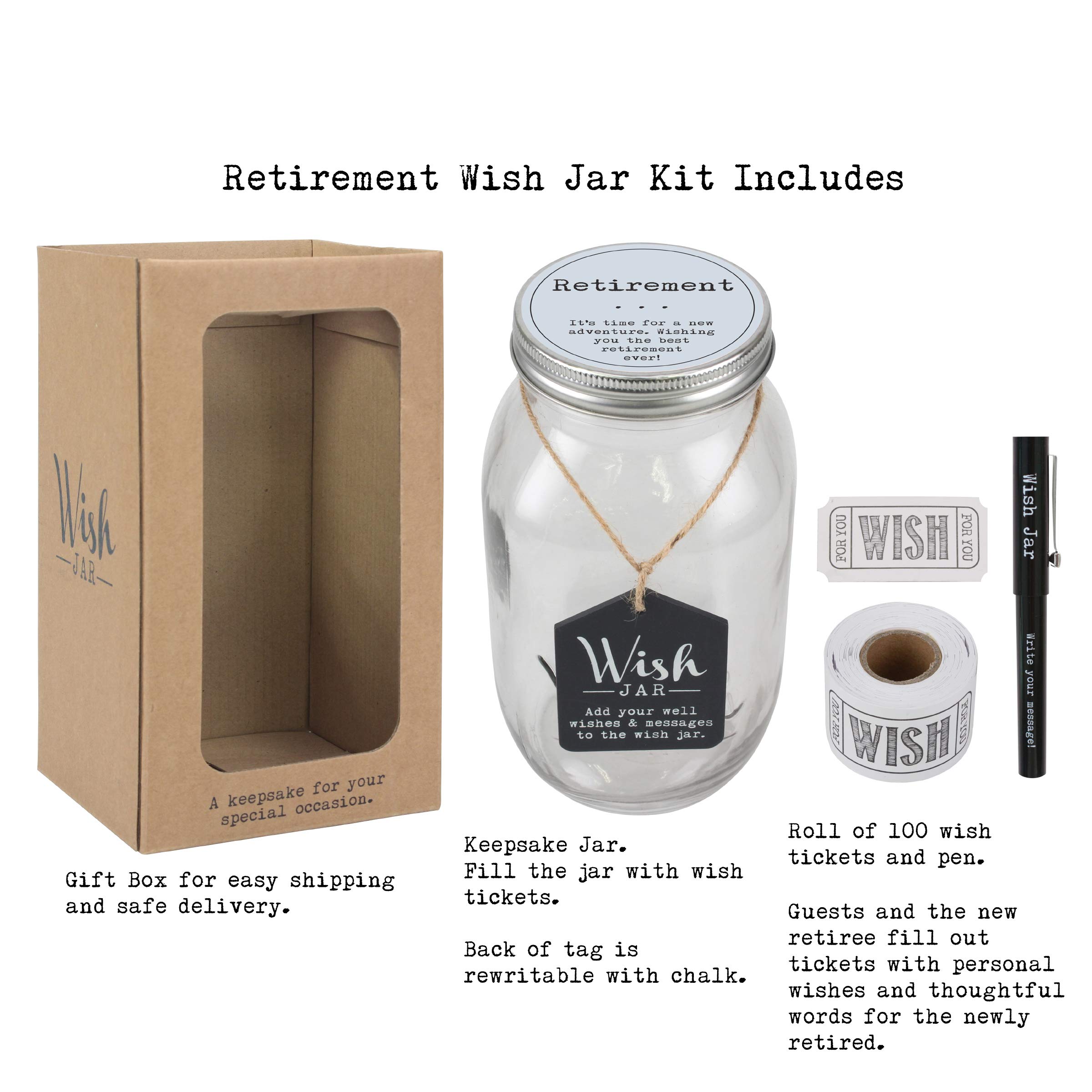 Premium Retirement Wish Jar Gift Set - Includes 100 Tickets, Pen & Decorative Lid - Perfect for Retirement Parties, Farewell Gifts & Memory Keepsakes
