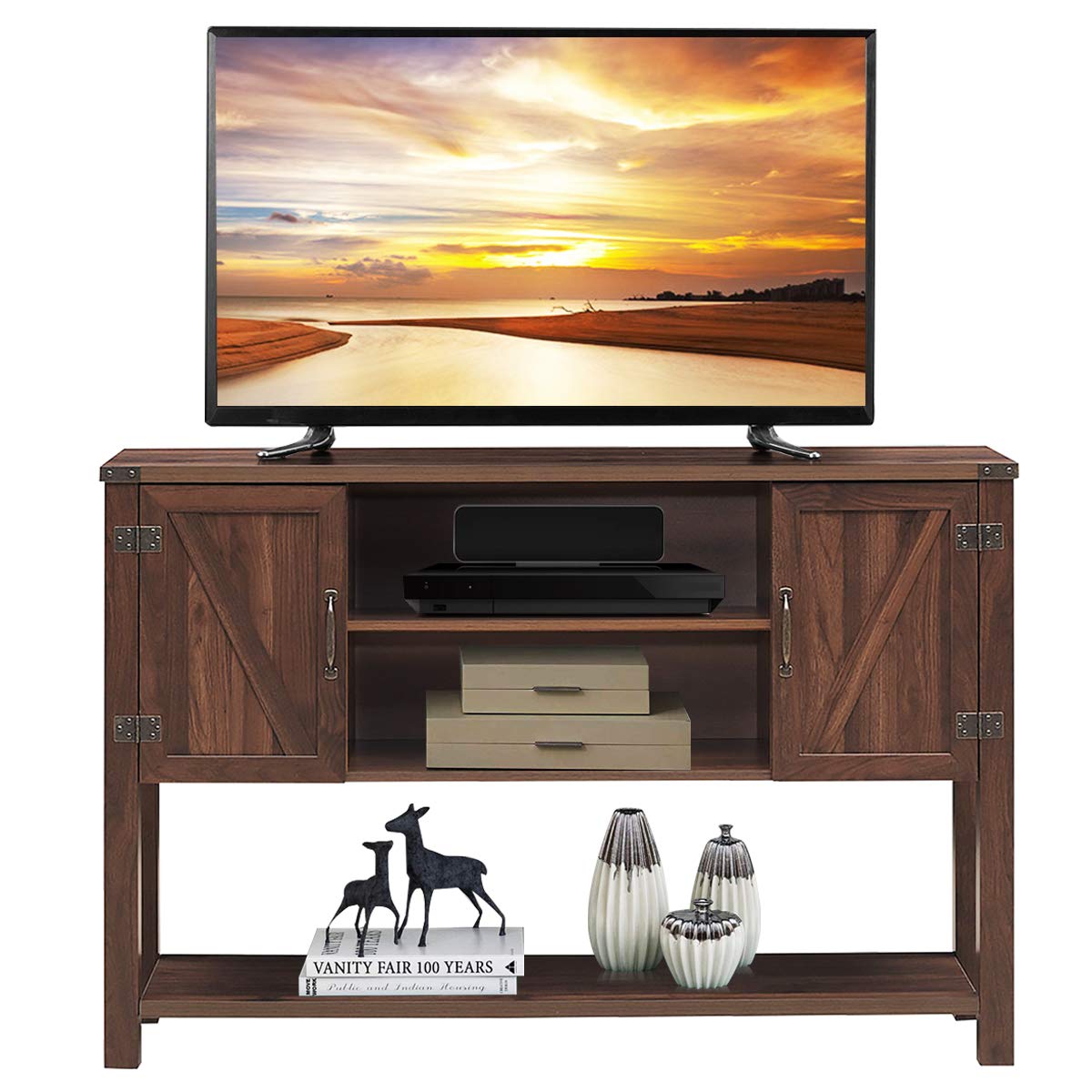 Tangkula 60 Inch TV Stand with 2 Side Door Cabinets - Modern Entertainment Center with Ample Storage Space, Multi-Functional TV Console for Living Room & Home Office Decor (Brown) - Perfect for Home Theater Setup & Media Organization