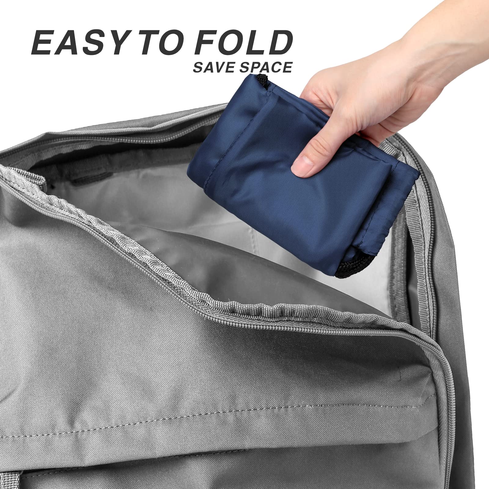 210D Nylon Drawstring Backpack with Zipper Side Pocket - Foldable Lightweight Sports Gym Tote Bag for Men & Women (Navy) - Perfect for Workouts, Travel, School & Outdoor Activities