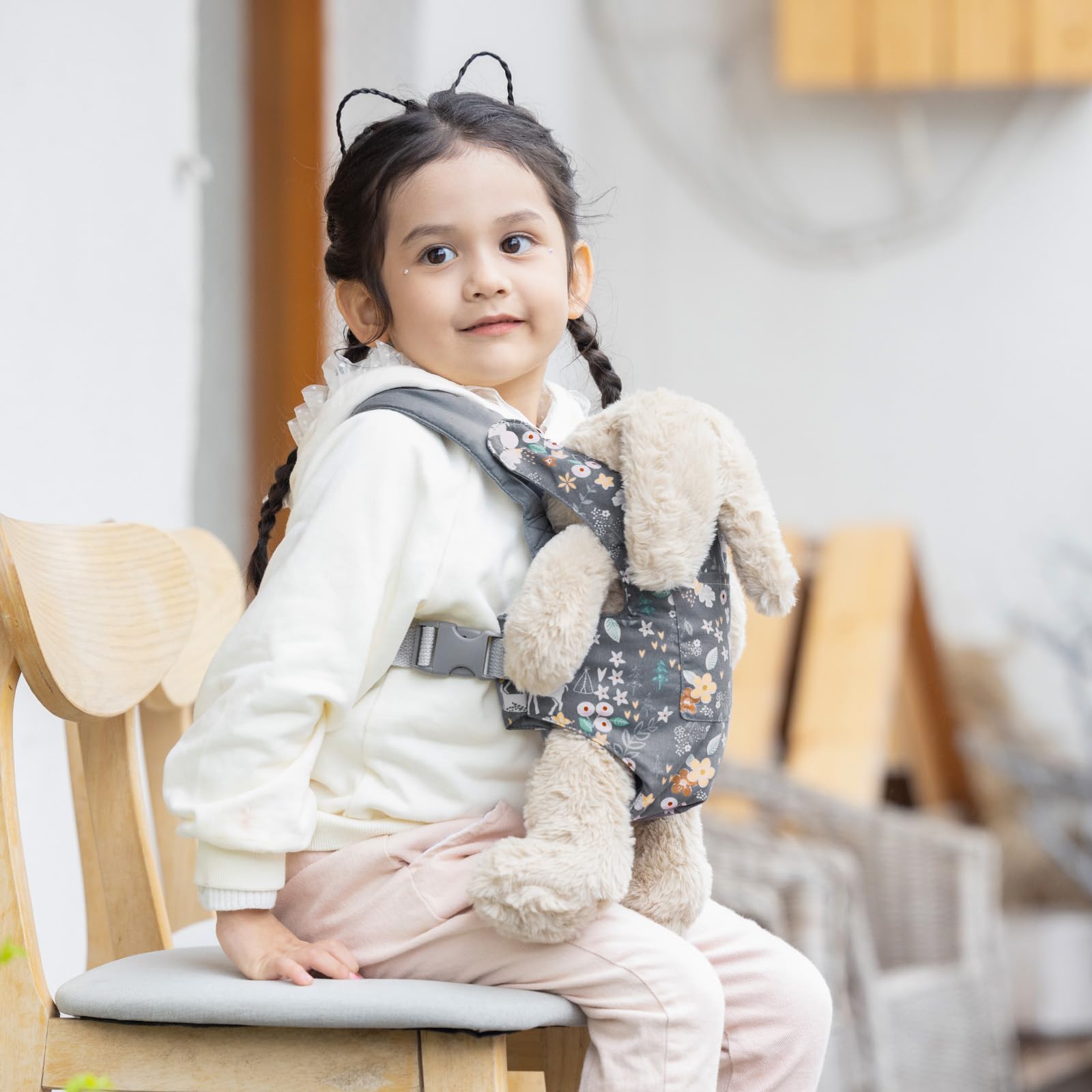 GAGAKU Adjustable Baby Doll Carrier for Kids - Soft Stuffed Animal Toy Sling with Comfortable Straps, Grey Deer Design | Perfect for Pretend Play, Role-Playing & Parenting Simulation