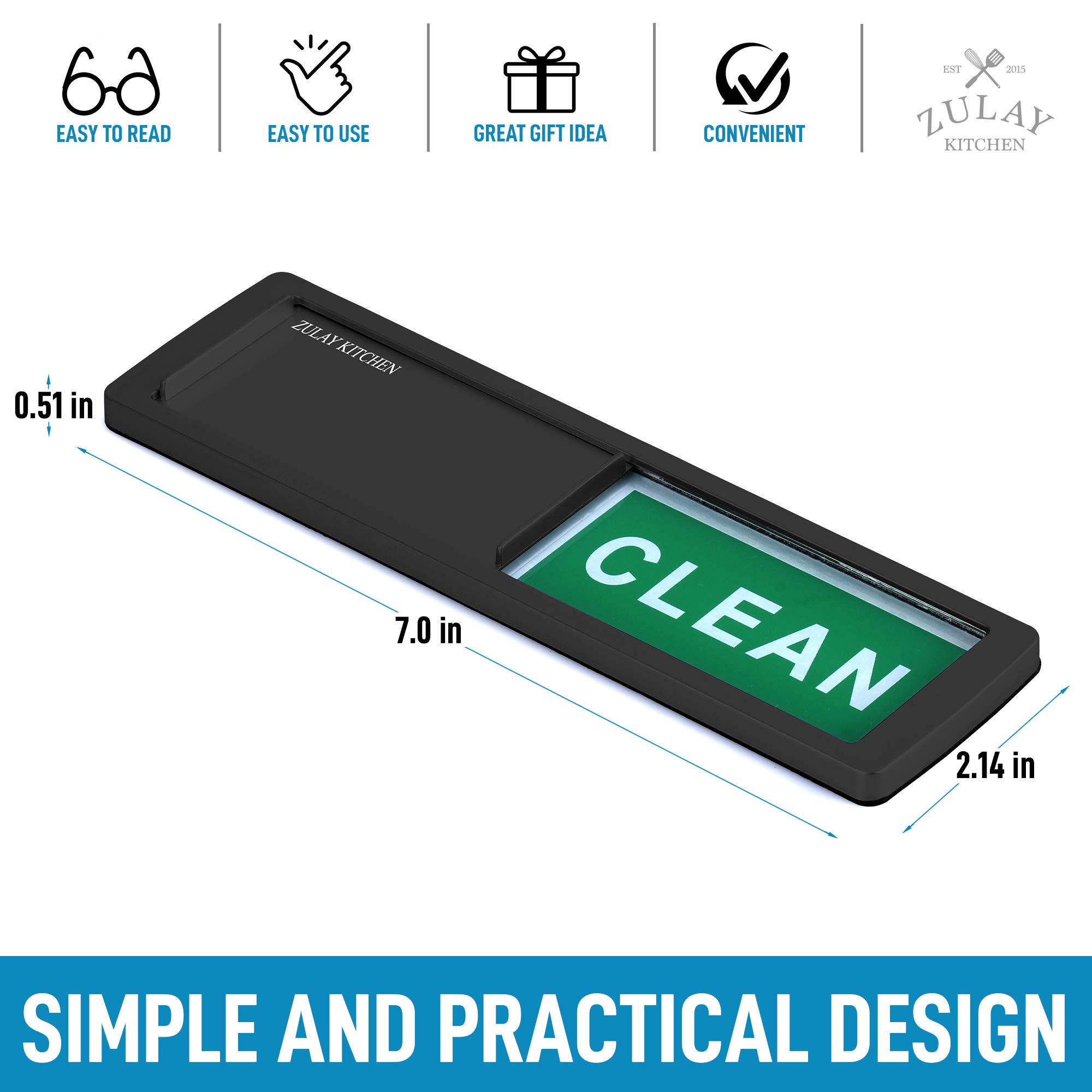 Zulay Clean Dirty Dishwasher Magnet Sign - Strong Hold for Stainless Steel Fridges & Magnetic Surfaces - Easy to Read Black Indicator - Perfect for Kitchen Organization & Dishwasher Status Notifications