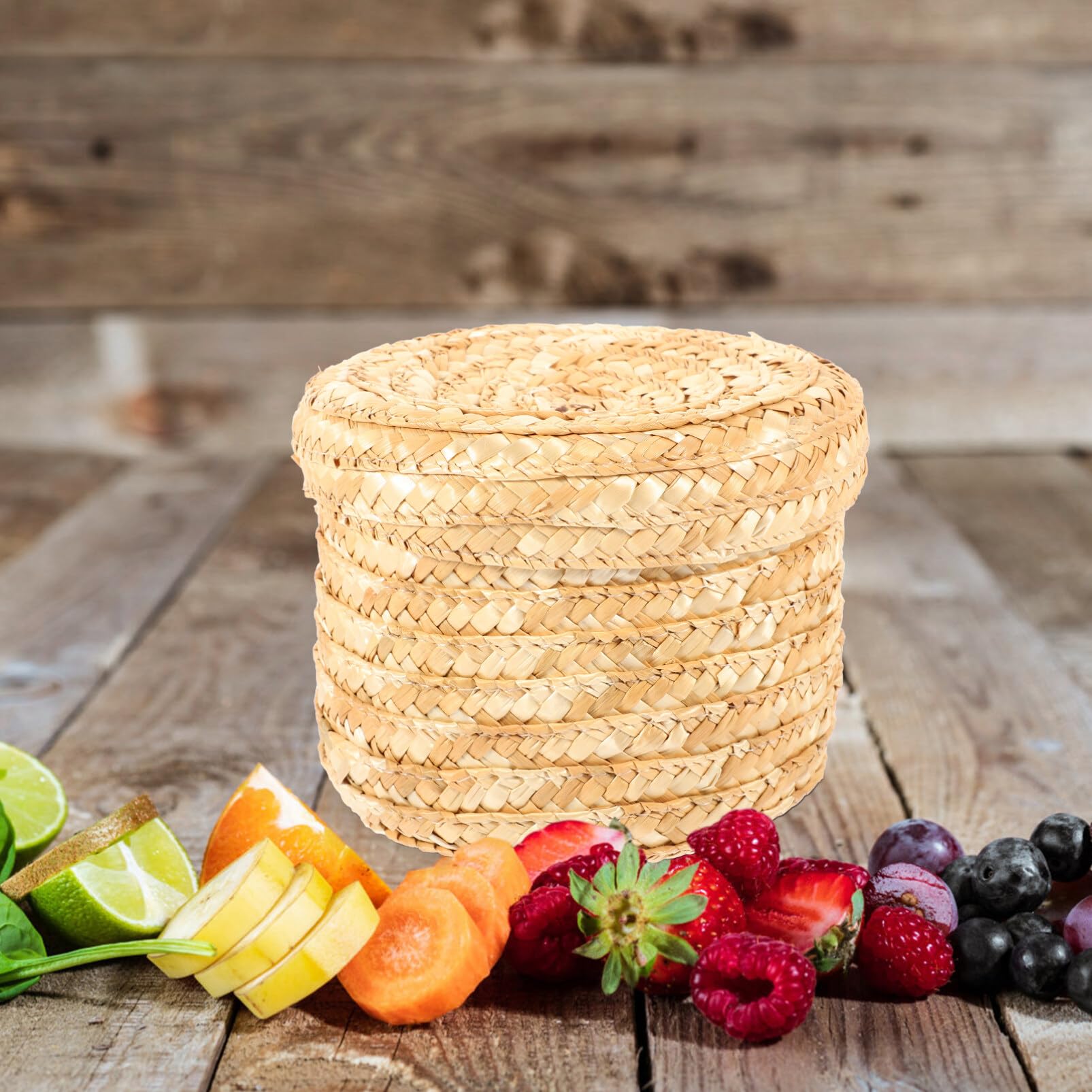 Round Woven Storage Basket with Lid - Handmade Decorative Bin for Snacks, Towels, Plants | Perfect for Home Organization, Nursery, Bathroom & Living Room Decor